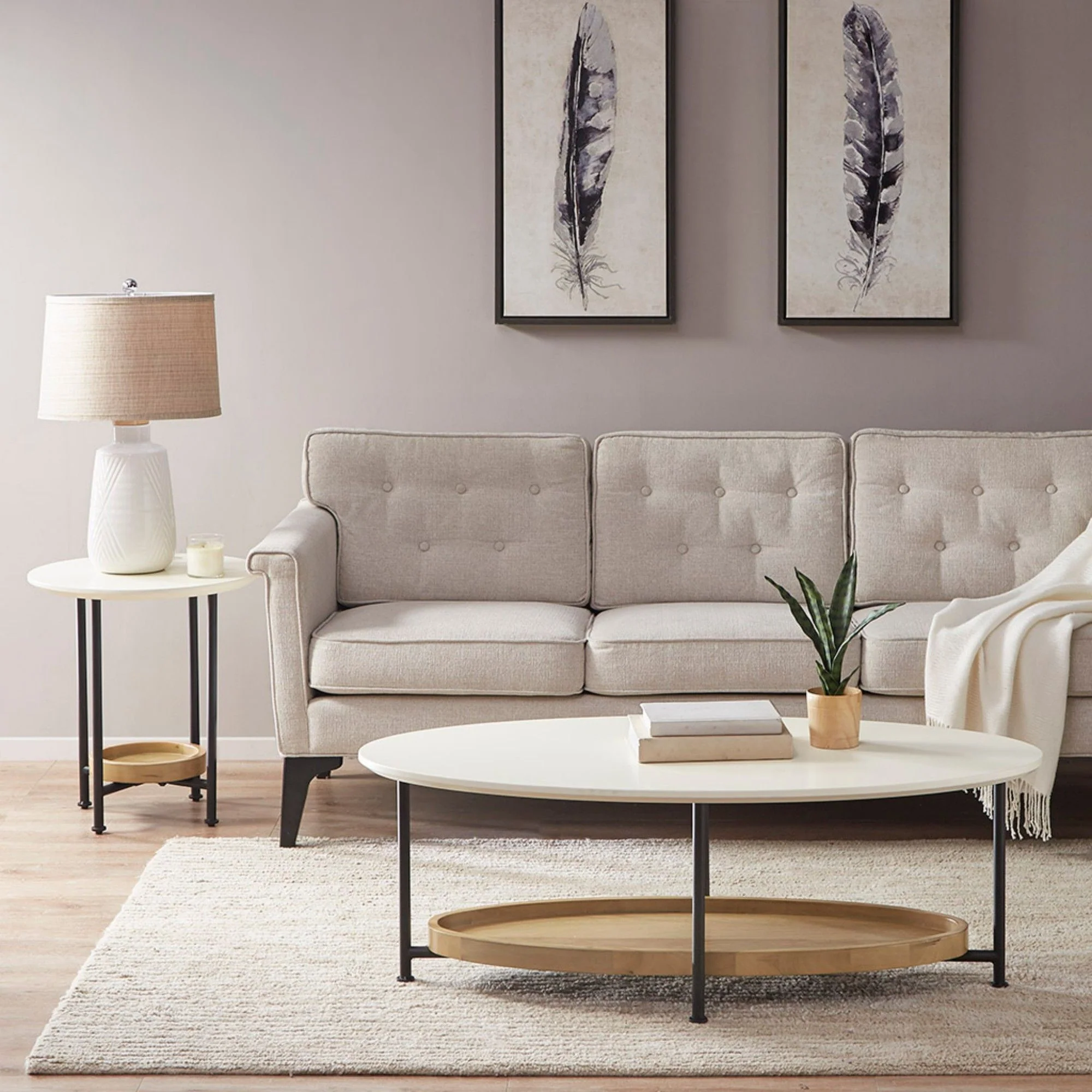 Oval Coffee Table - White / Natural - Image 5