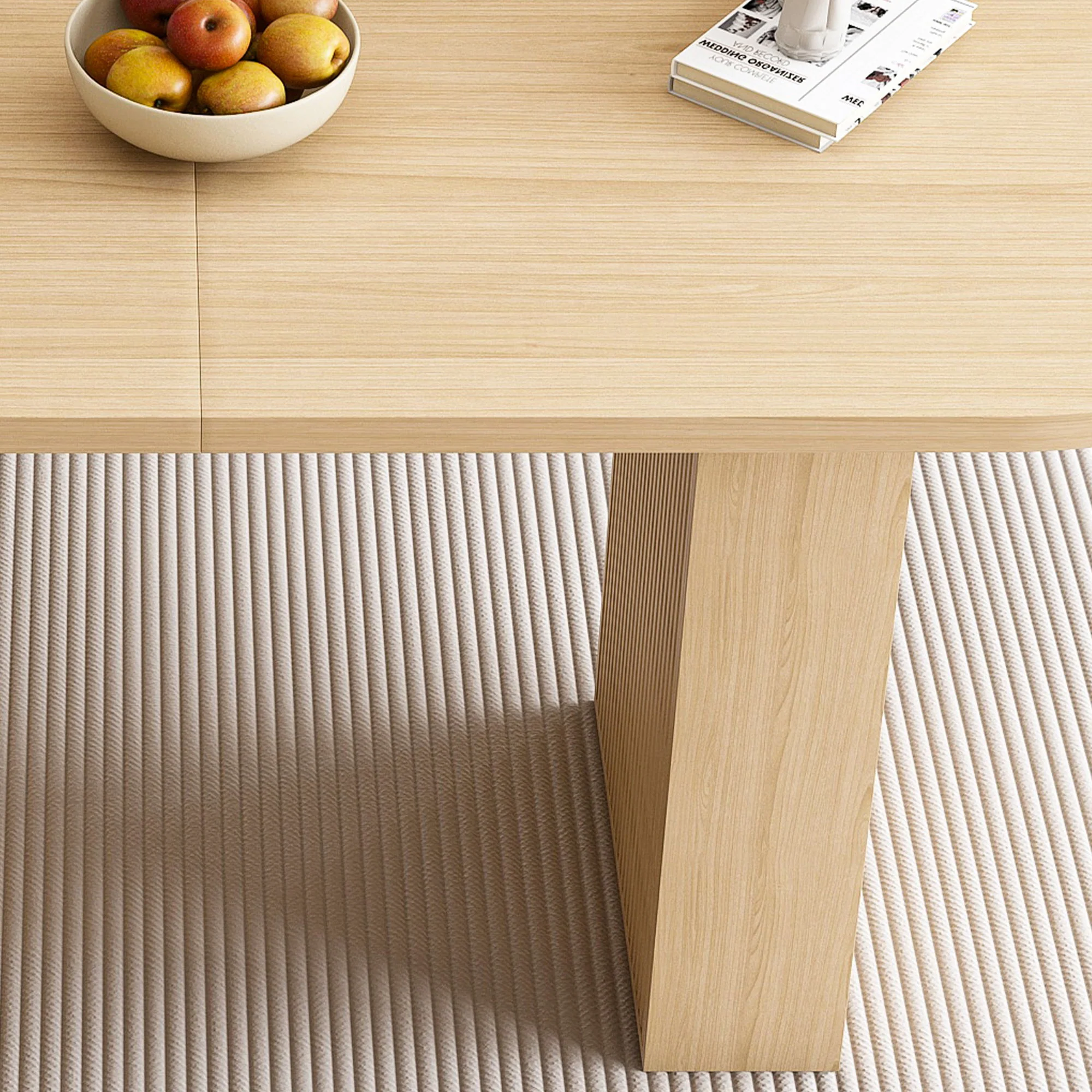 Oval Dining Table For 6 People With Wood Strip Base - Burly Wood - Image 7