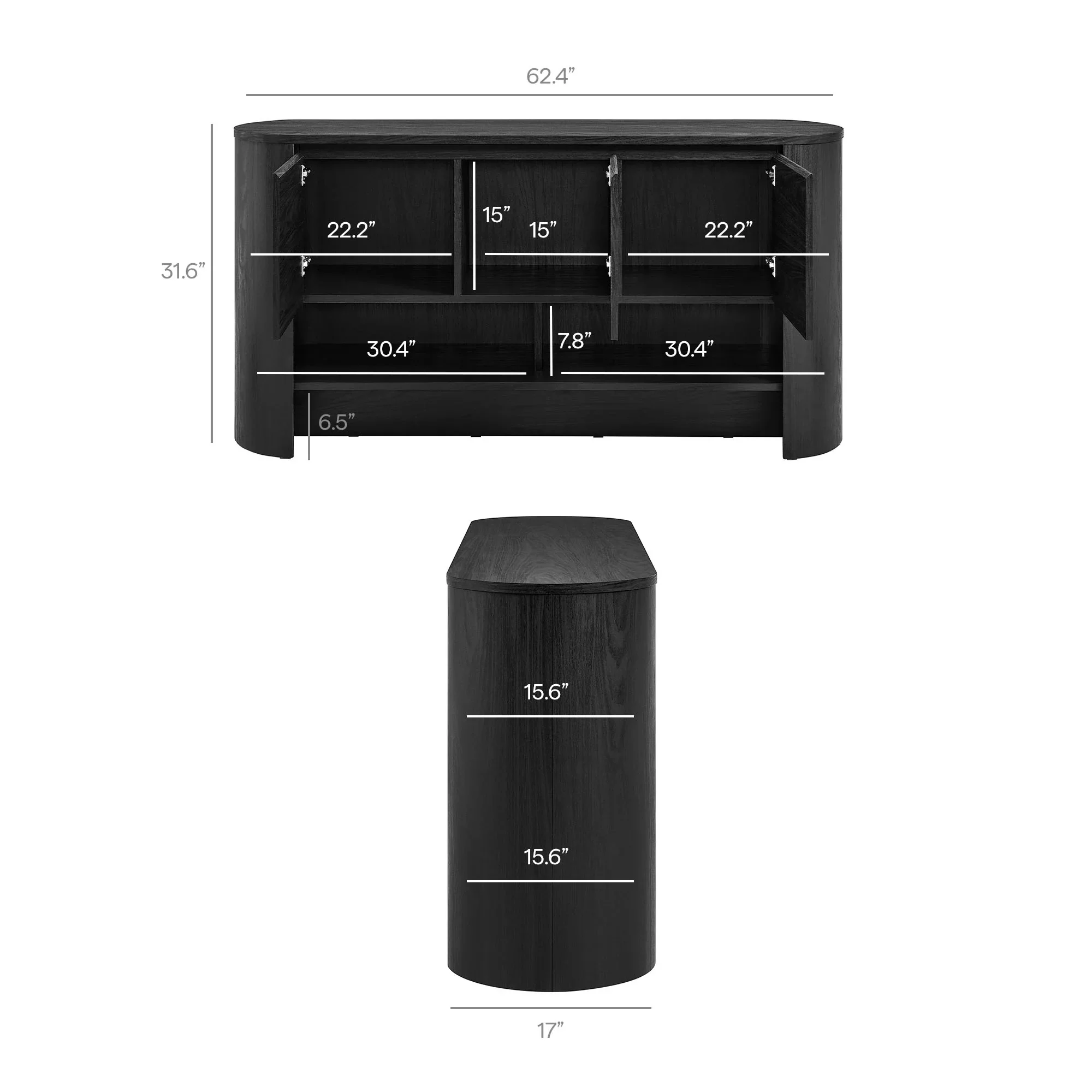 Oval Storage Sideboard Cabinet with Open Shelves – Wood Finish 62 Inch - Image 20