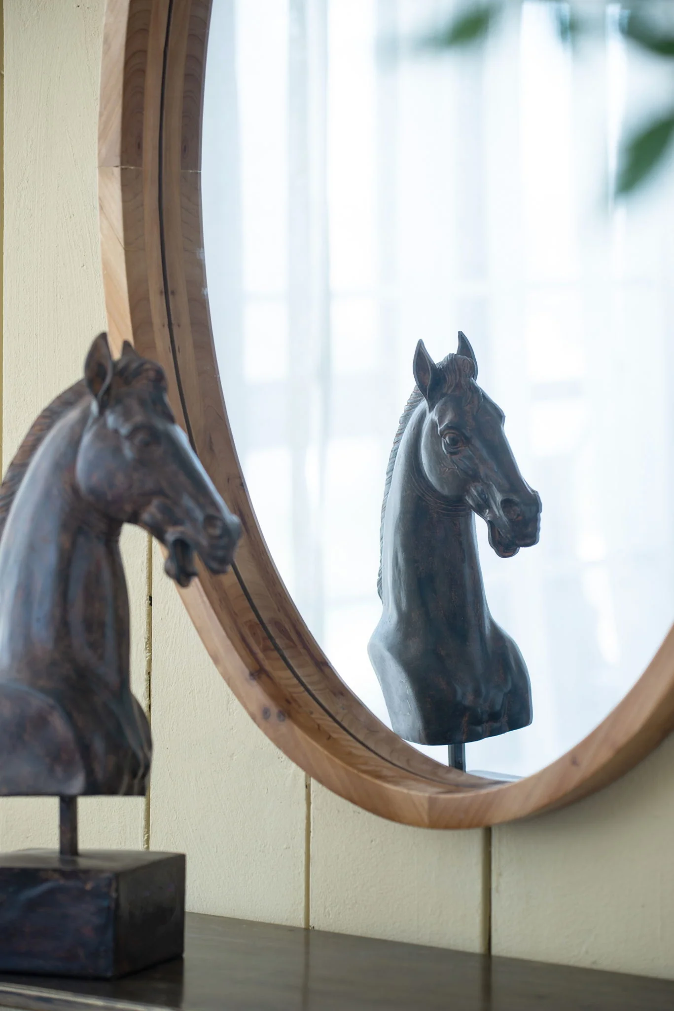 Oval Wall Mirror With Wood Frame, Farmhouse Wood Mirror For Bathroom Entryway Console Lean Against Wall - Brown - Image 3