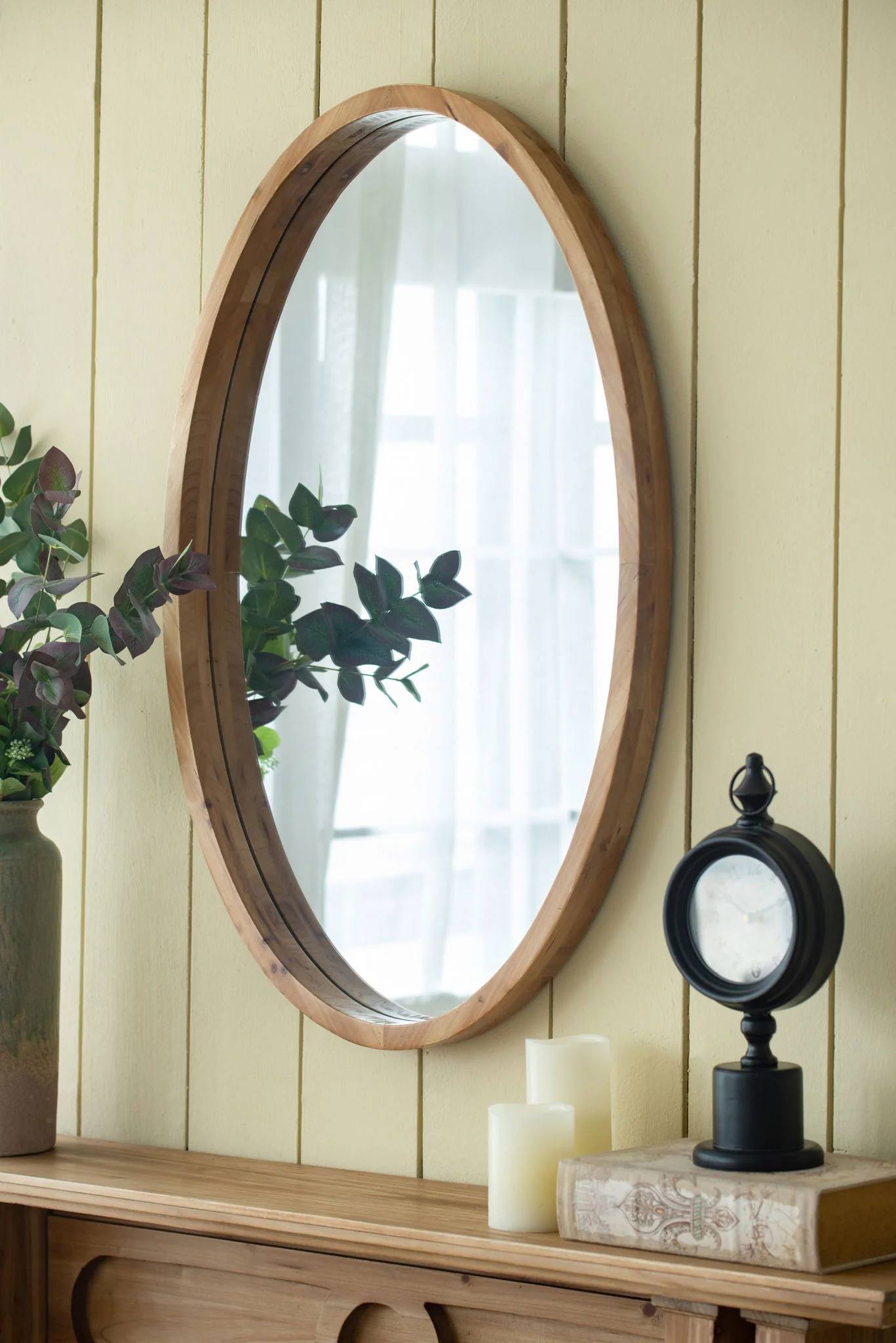 Oval Wall Mirror With Wood Frame, Farmhouse Wood Mirror For Bathroom Entryway Console Lean Against Wall - Brown - Image 7