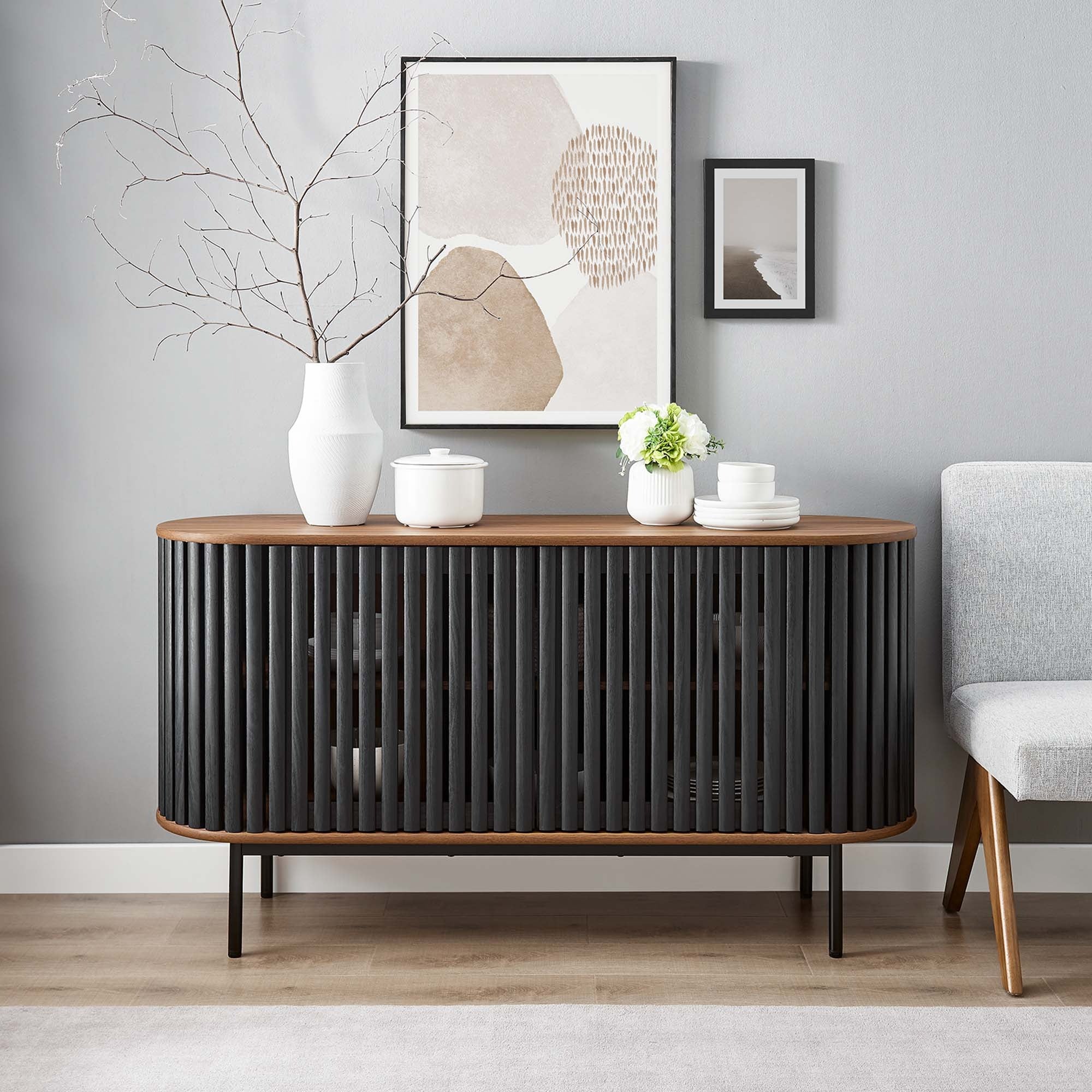 Sideboard Buffet Storage Credenza Cabinet Oval Wood Grain MDF 59 Inch - Image 12