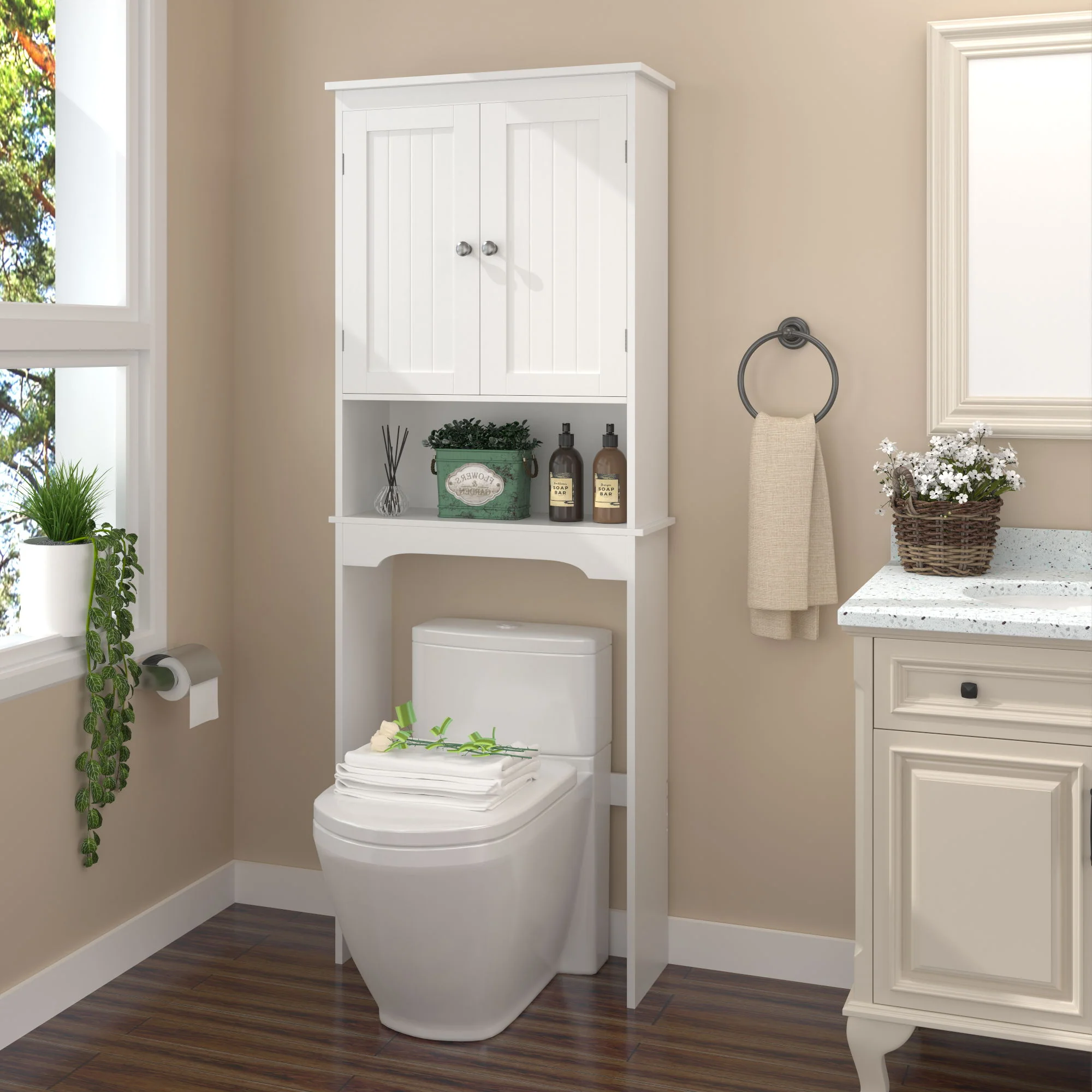 Over The Toilet Storage Cabinet, Bathroom Space Saver With Adjustable Shelf - White - Image 4
