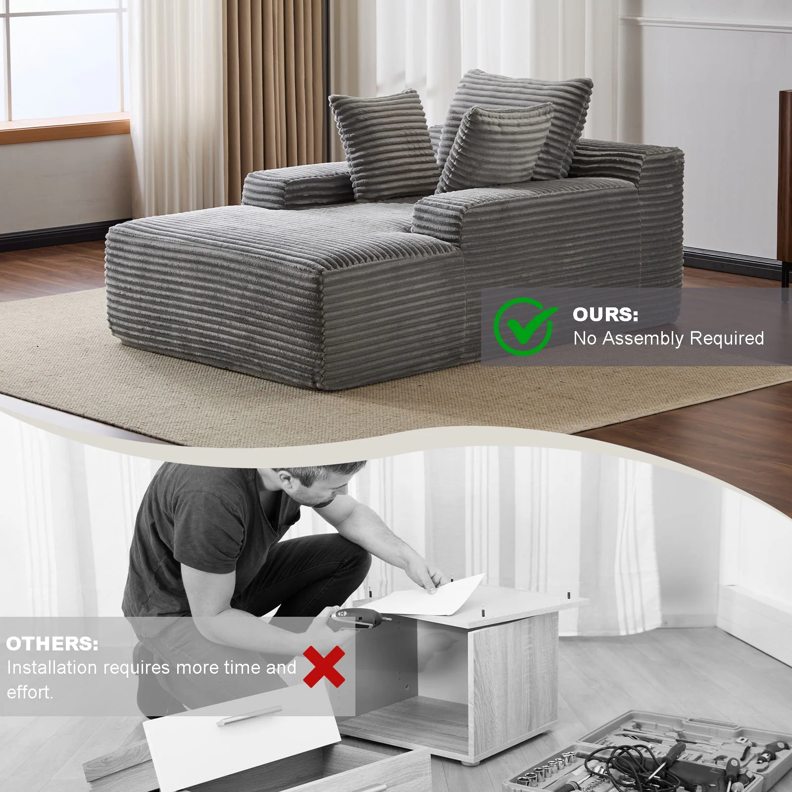 Oversized Chaise Lounge Chair Cozy Cloud Couch With 3 Throw Pillows And Wide Armrest - Image 18