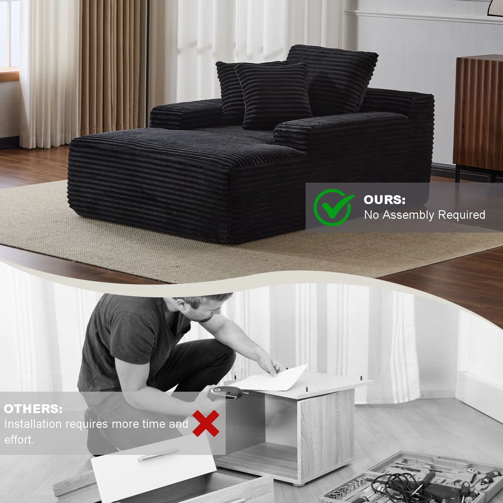 Oversized Chaise Lounge Chair Cozy Cloud Couch With 3 Throw Pillows And Wide Armrest - Image 37