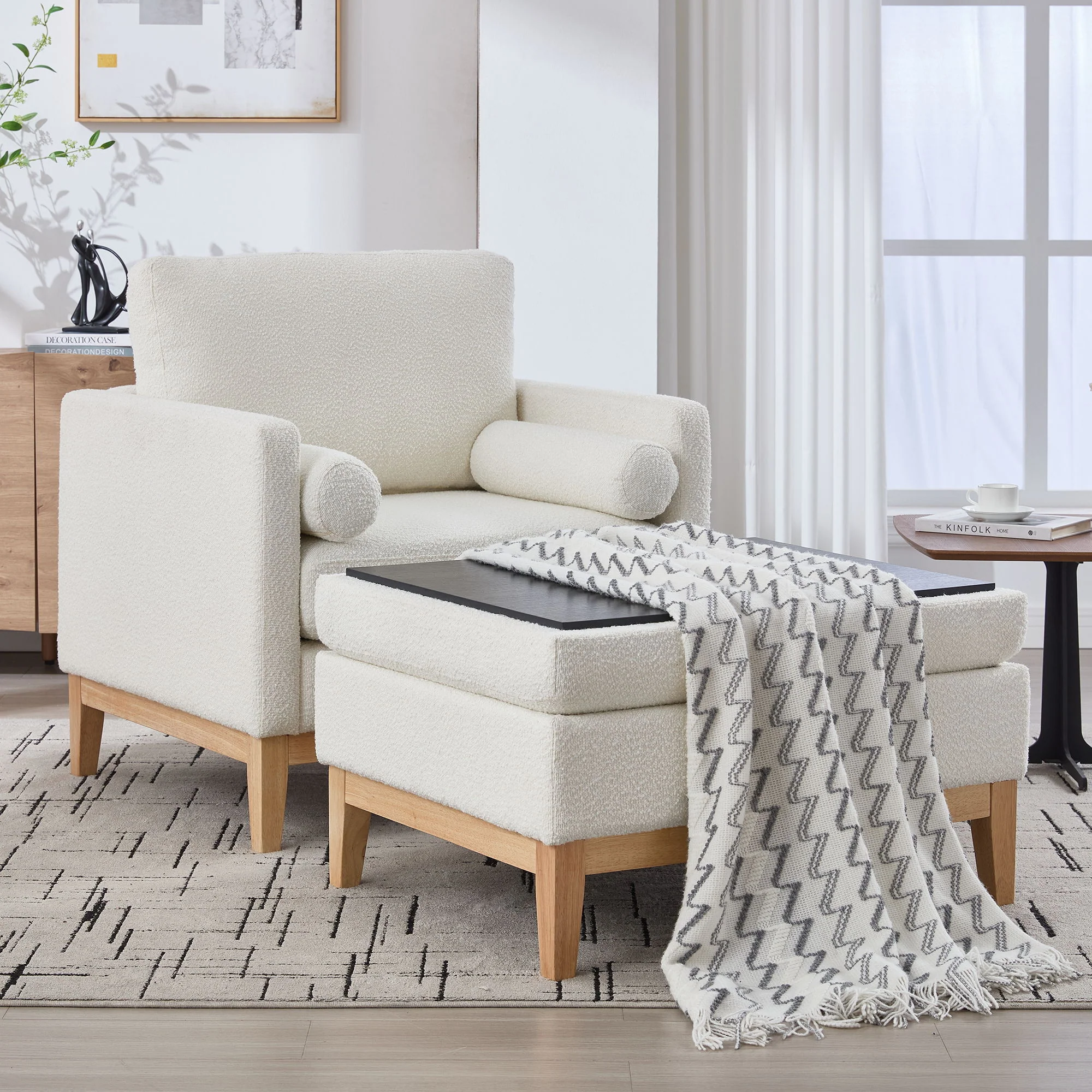 Oversized 360 Degree Swivel Barrel Accent Chair And Ottoman Set With Storage - Image 11