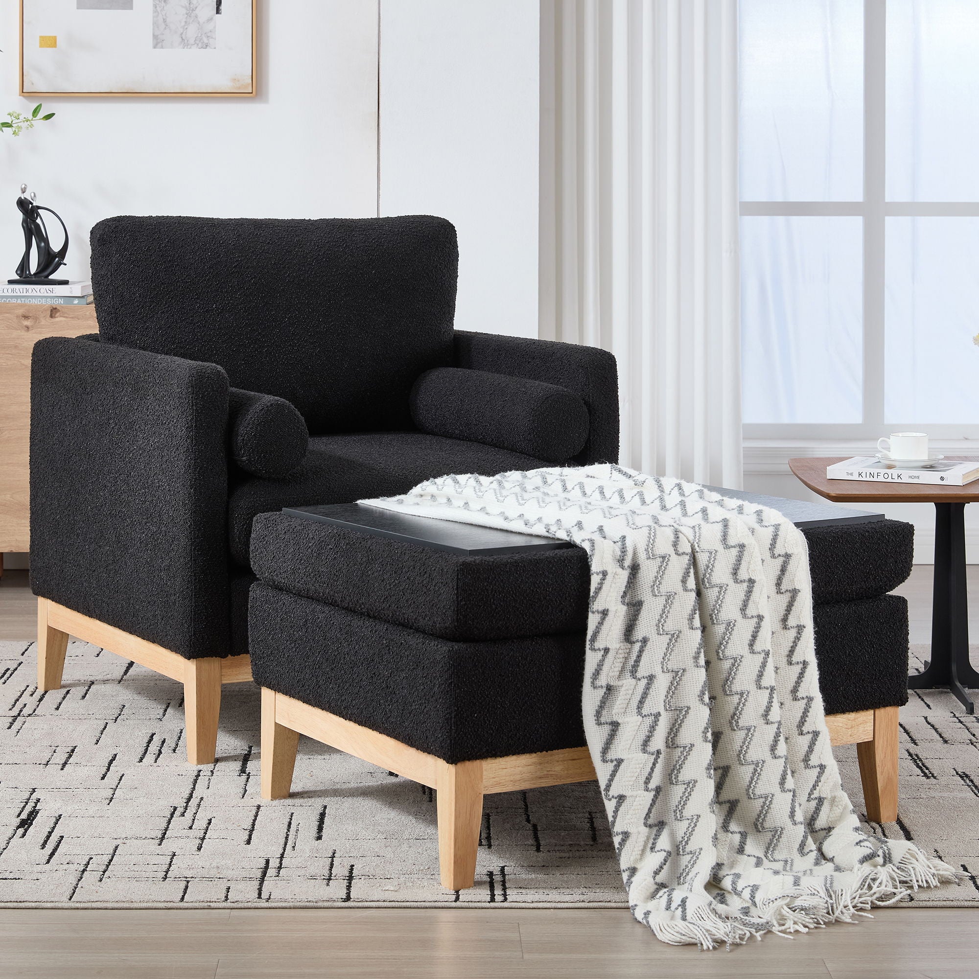Oversized 360 Degree Swivel Barrel Accent Chair And Ottoman Set With Storage - Image 5