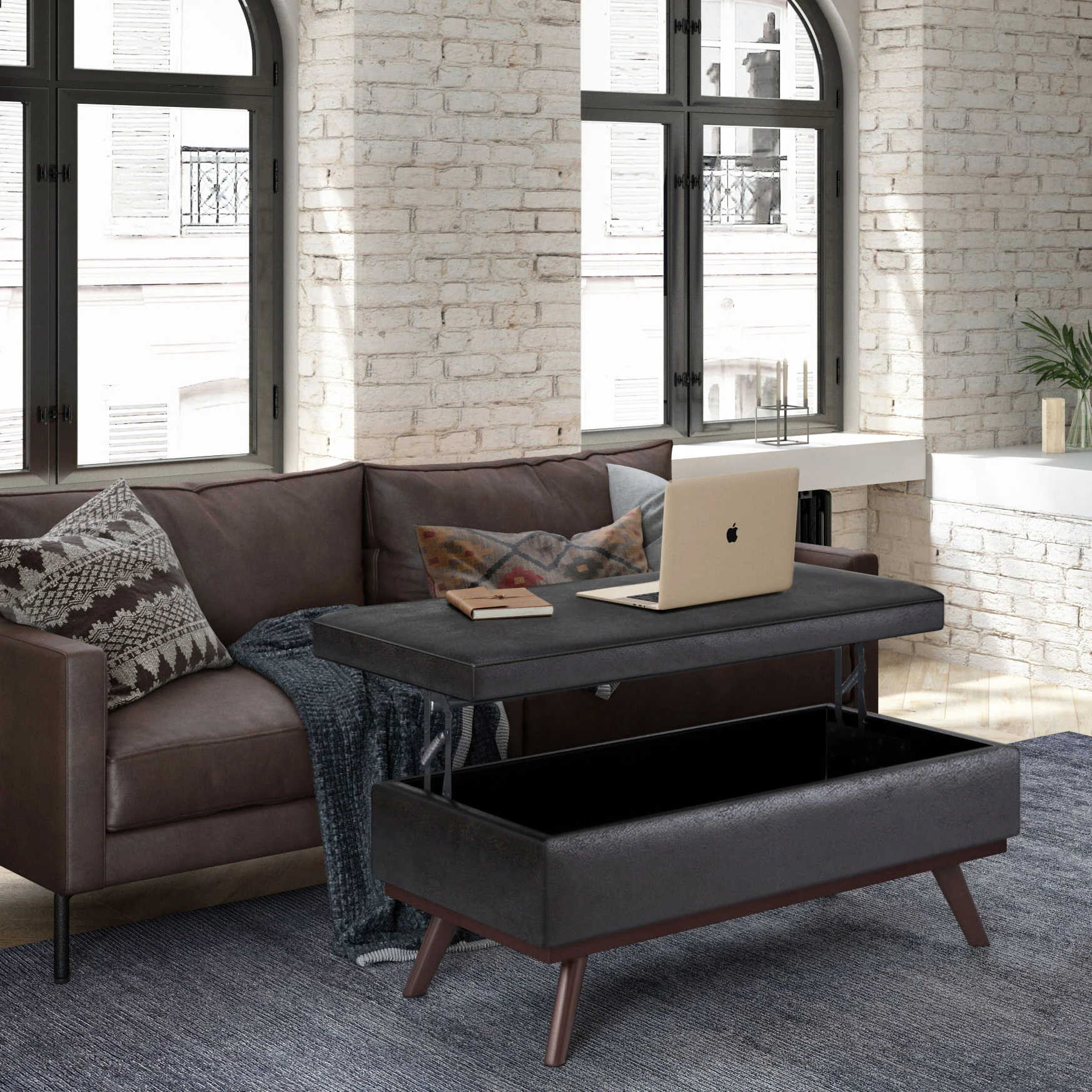 Owen - Lift Top Large Coffee Table Storage Ottoman, Mid Century Style - Image 5