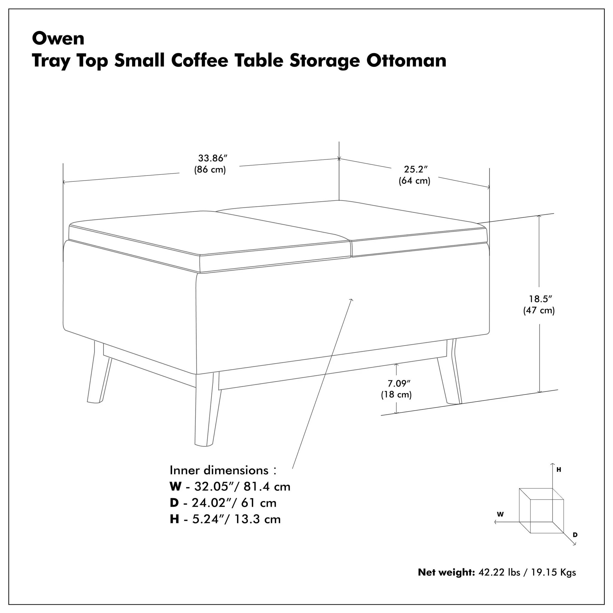 Owen - Tray Top Small Coffee Table Upholstered Storage Ottoman - Image 10