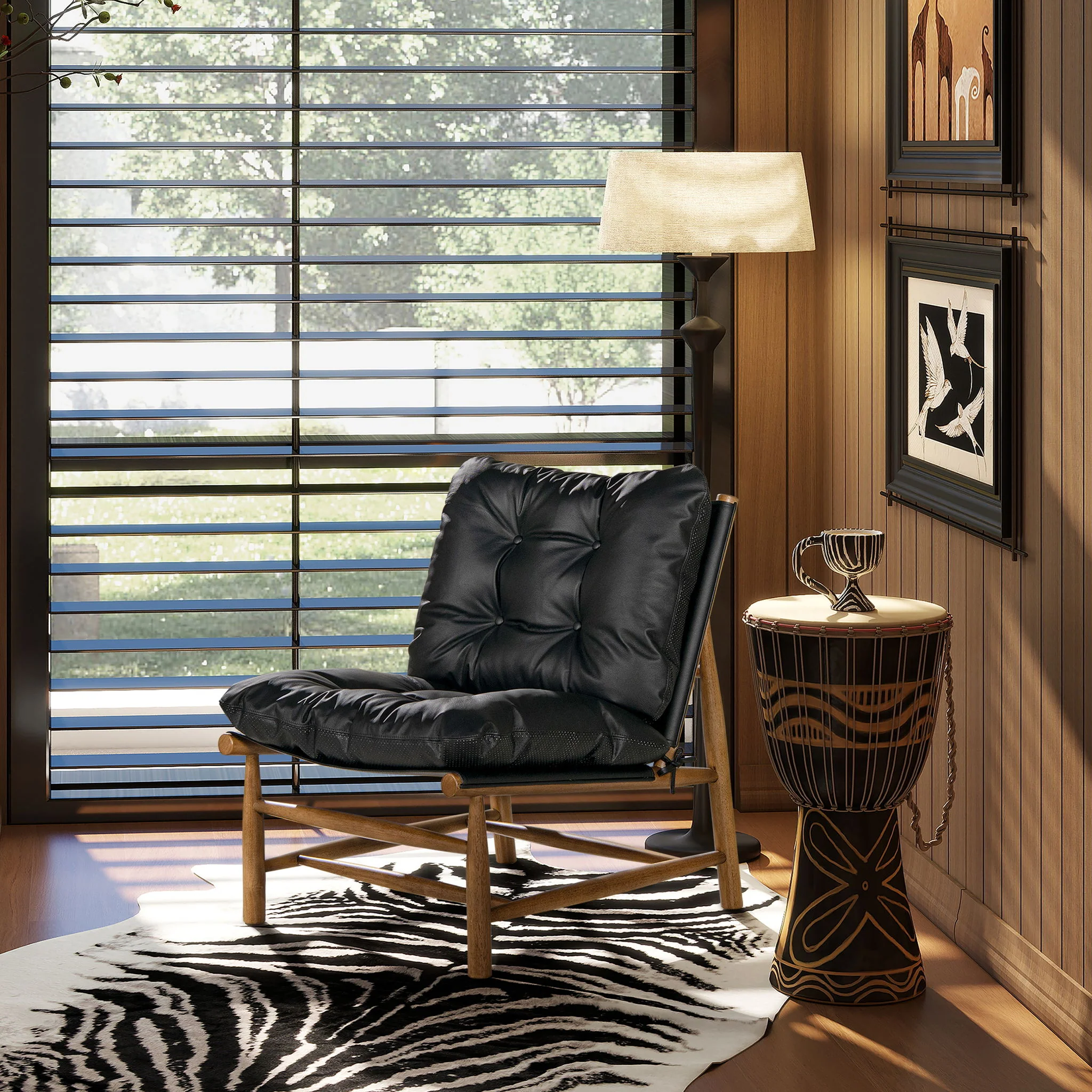 Oxford Leather Mid-Century Modern Accent Chair - Noir Black - Image 7