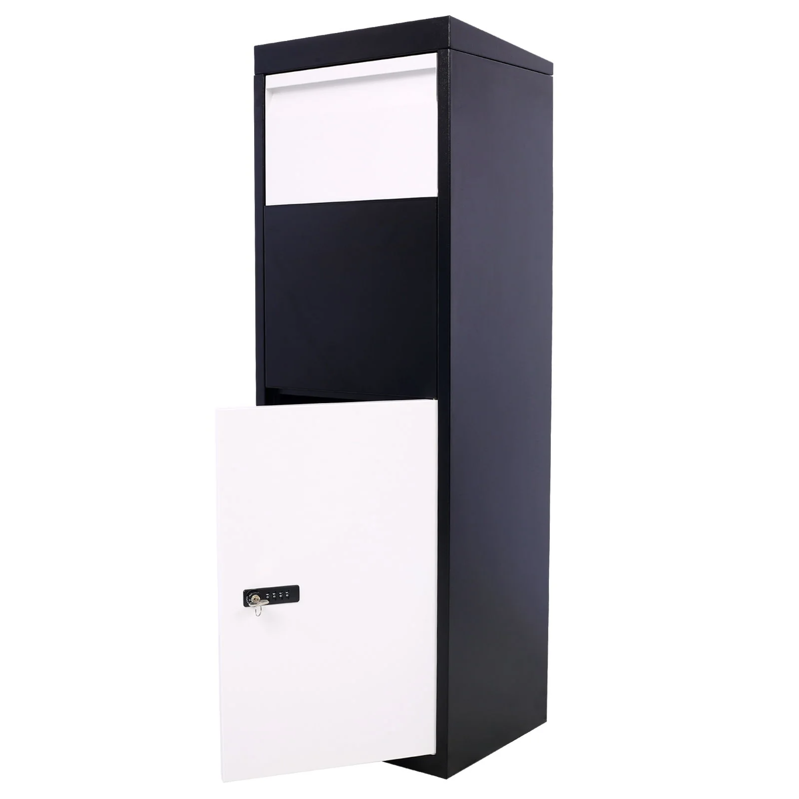 Package Delivery Box, Galvanized Steel Parcel Mailbox With Code Lock & Mounting Hardware, For Outdoor Porch, Curbside - White / Black - Image 7