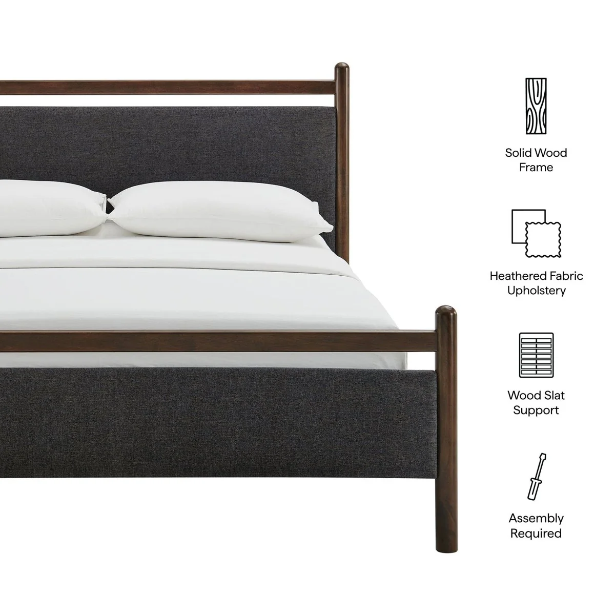Padded Fabric Platform Bed with Light Oak Accents - Image 104