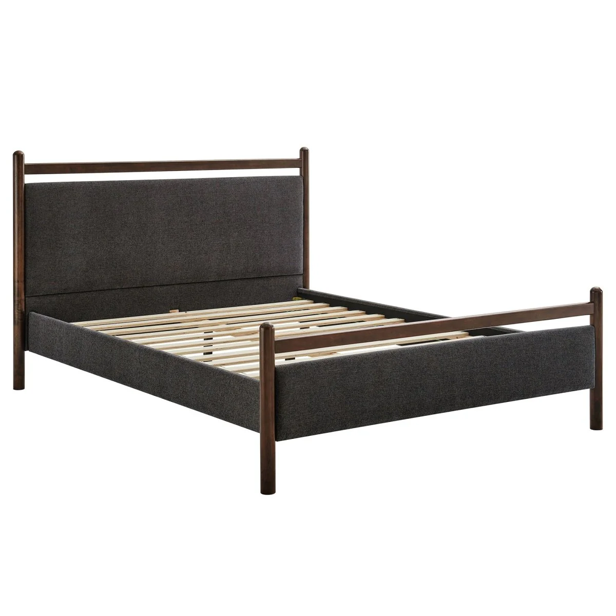 Padded Fabric Platform Bed with Light Oak Accents - Image 107