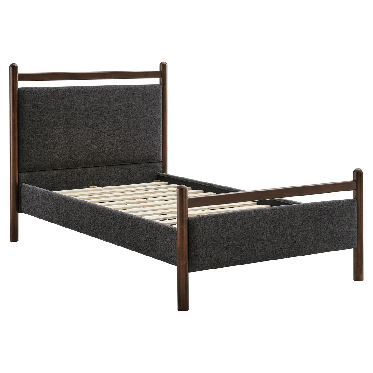 Padded Fabric Platform Bed with Light Oak Accents - Image 16