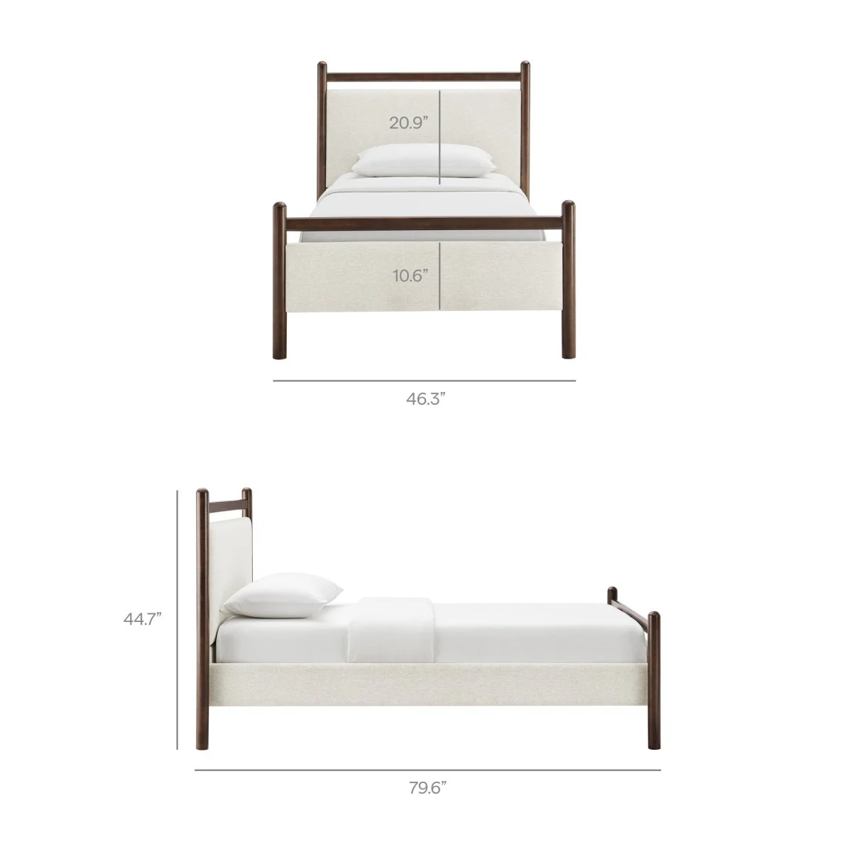 Padded Fabric Platform Bed with Light Oak Accents - Image 20