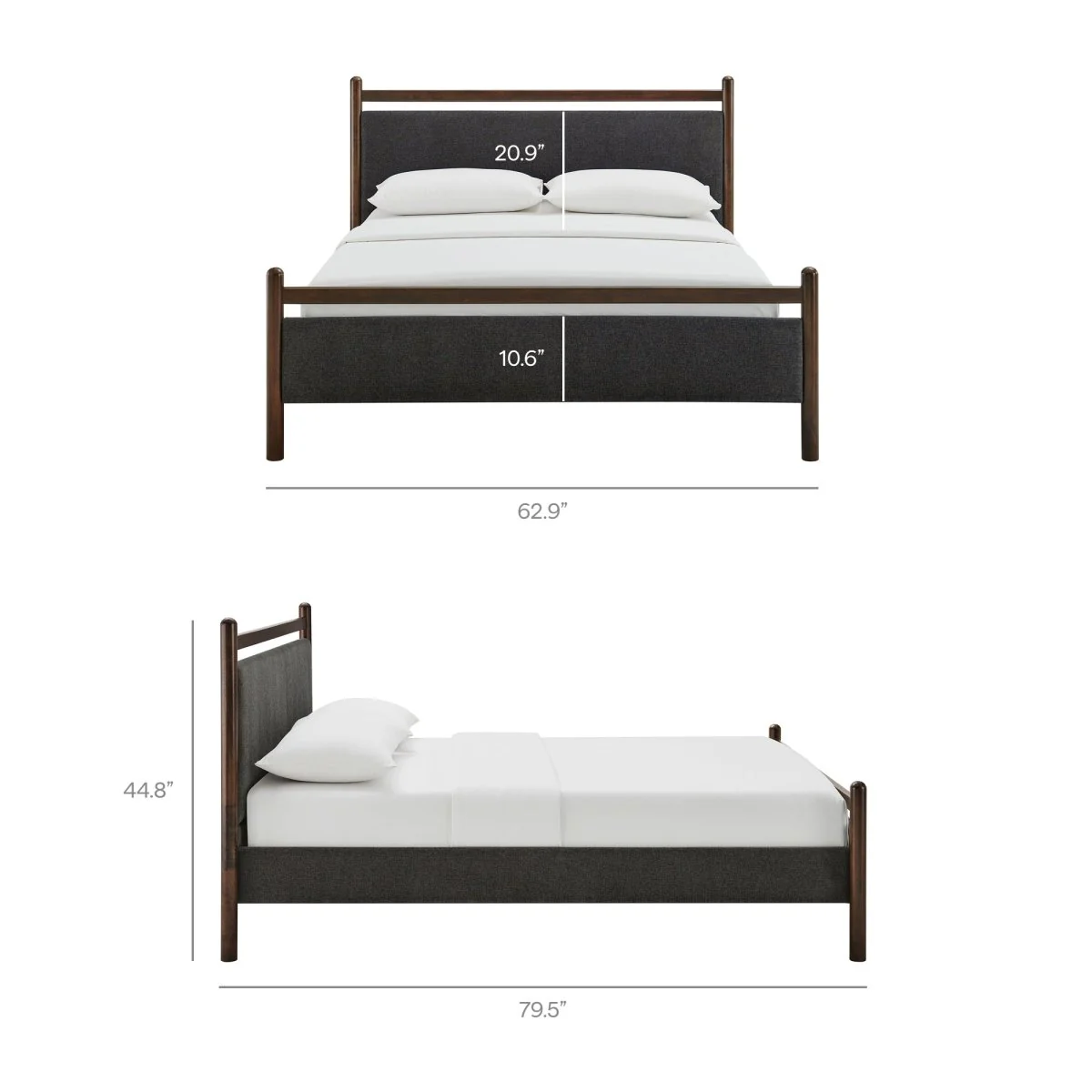 Padded Fabric Platform Bed with Light Oak Accents - Image 45