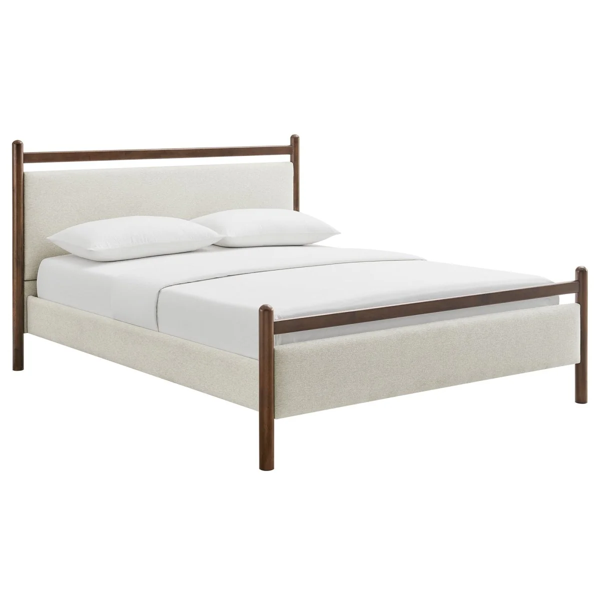 Padded Fabric Platform Bed with Light Oak Accents - Image 49