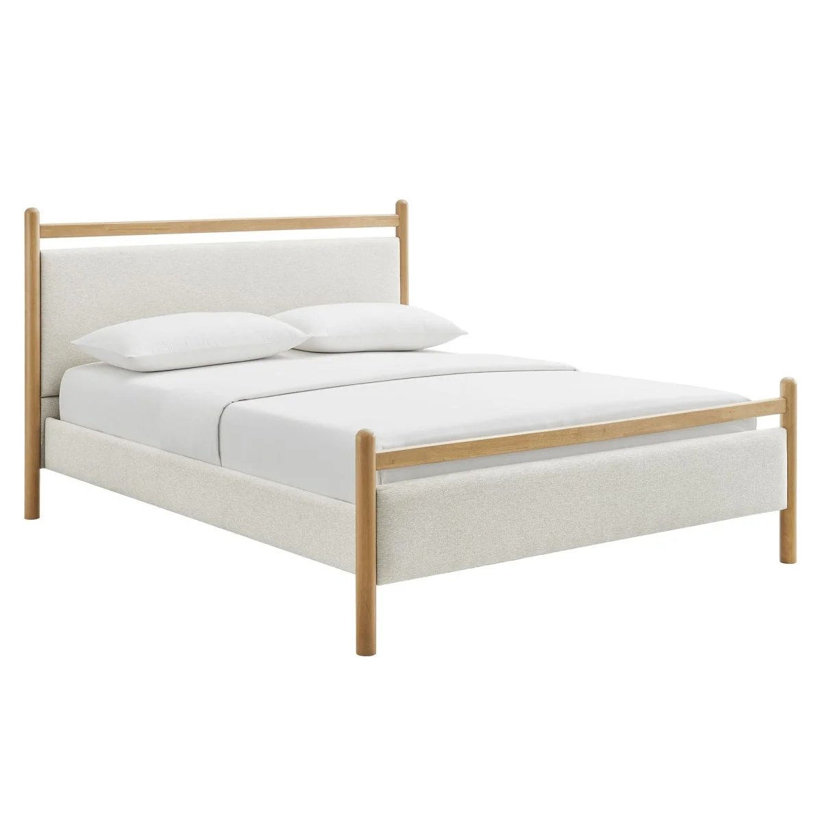 Padded Fabric Platform Bed with Light Oak Accents - Image 91