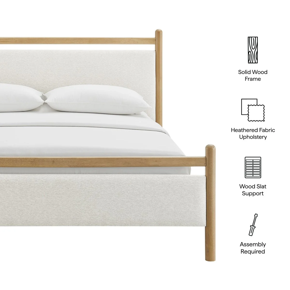 Padded Fabric Platform Bed with Light Oak Accents - Image 92