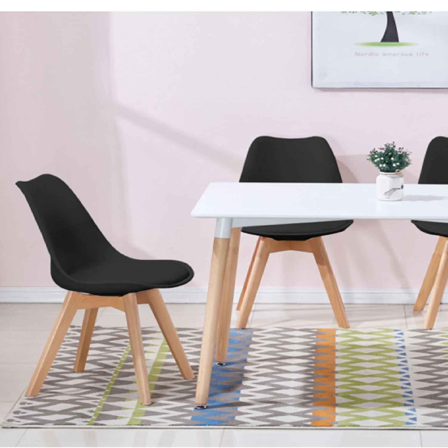 Padded Seat Cushions Home Kitchen Side Chair (Set of 2) - Black - Image 5