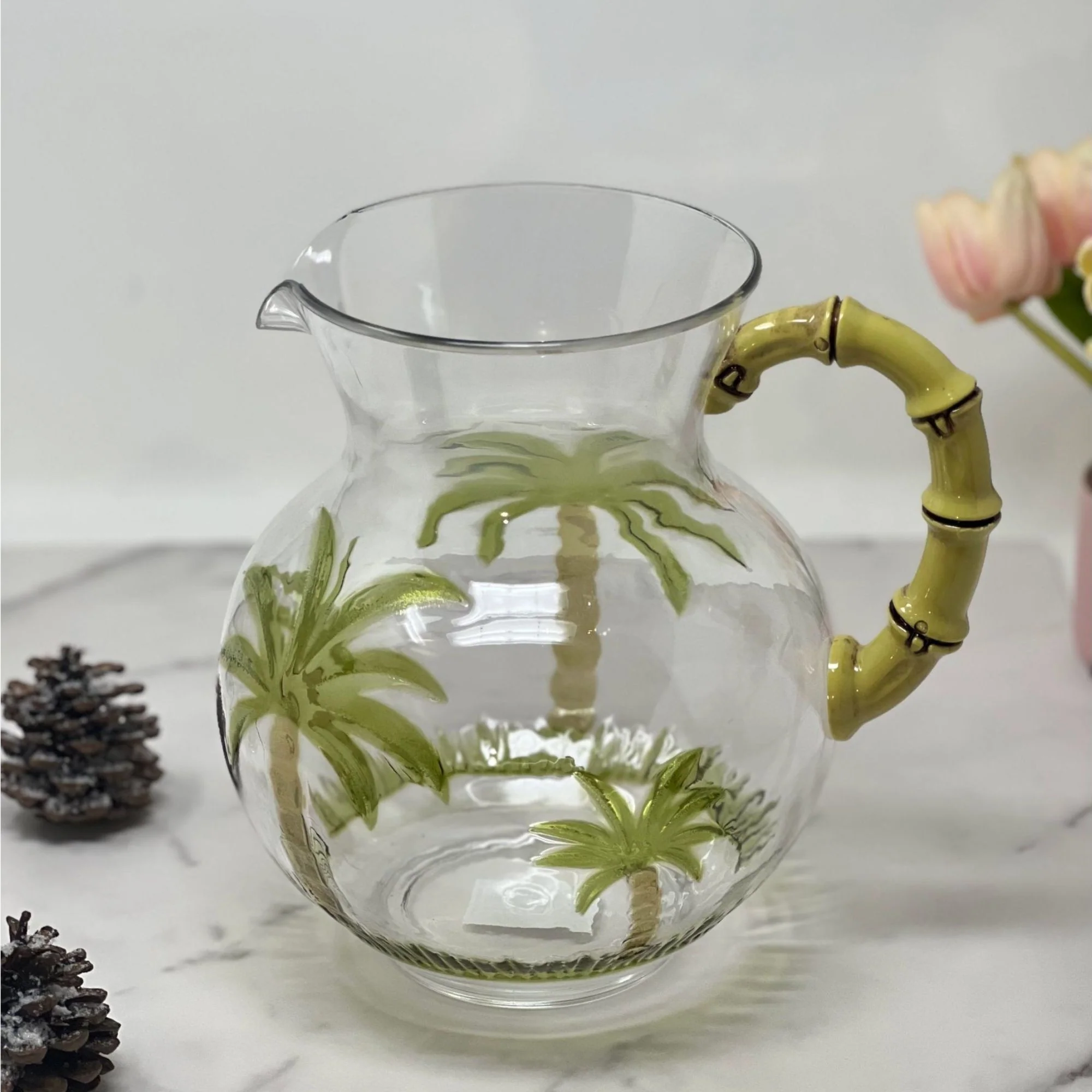 Palm Tree Design 3 Quarts Unbreakable Plastic Water Pitcher With Lid And Spout, Bpa Free - Clear - Image 3