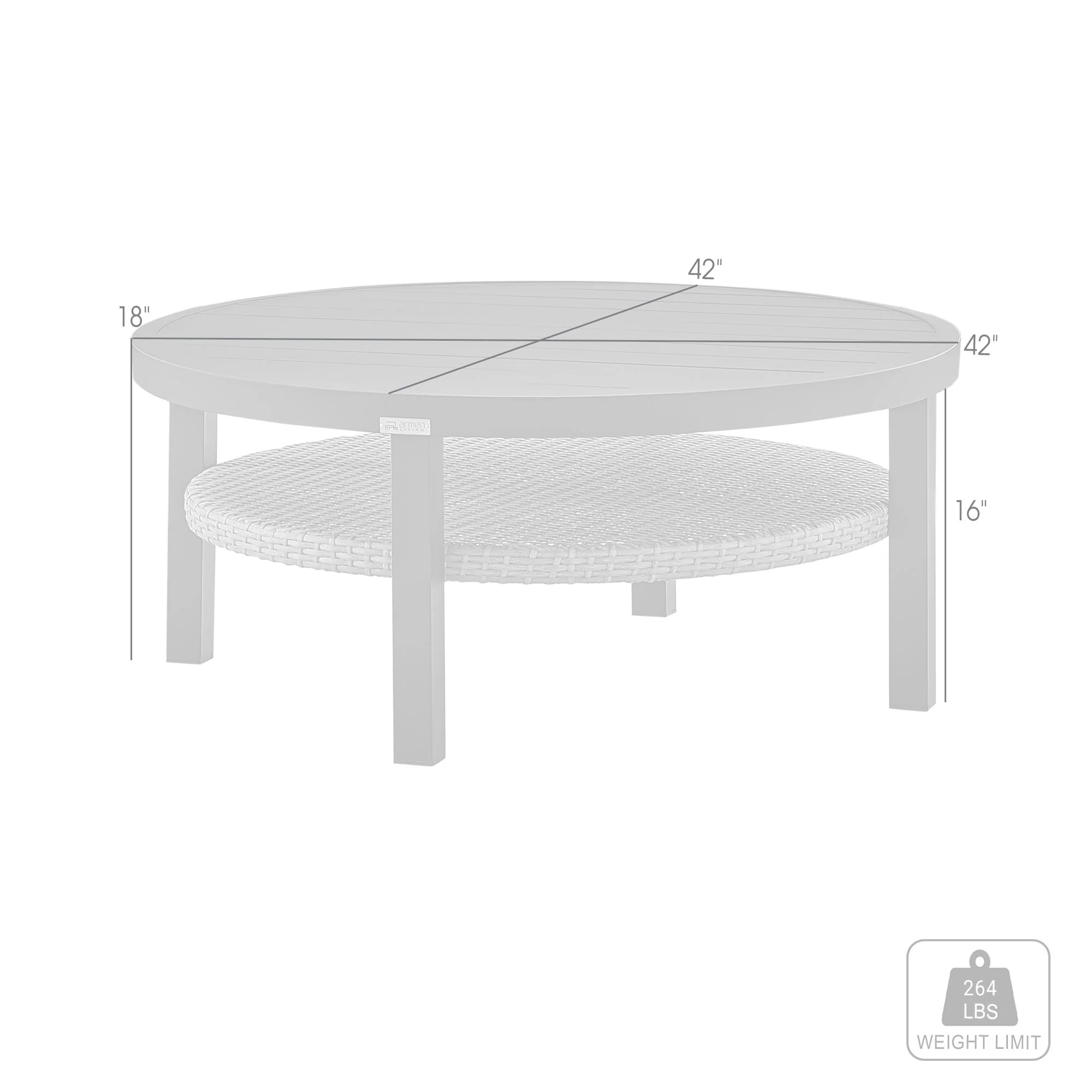 Palma - Outdoor Patio Round Coffee Table With Wicker Shelf - Black / Gray - Image 4