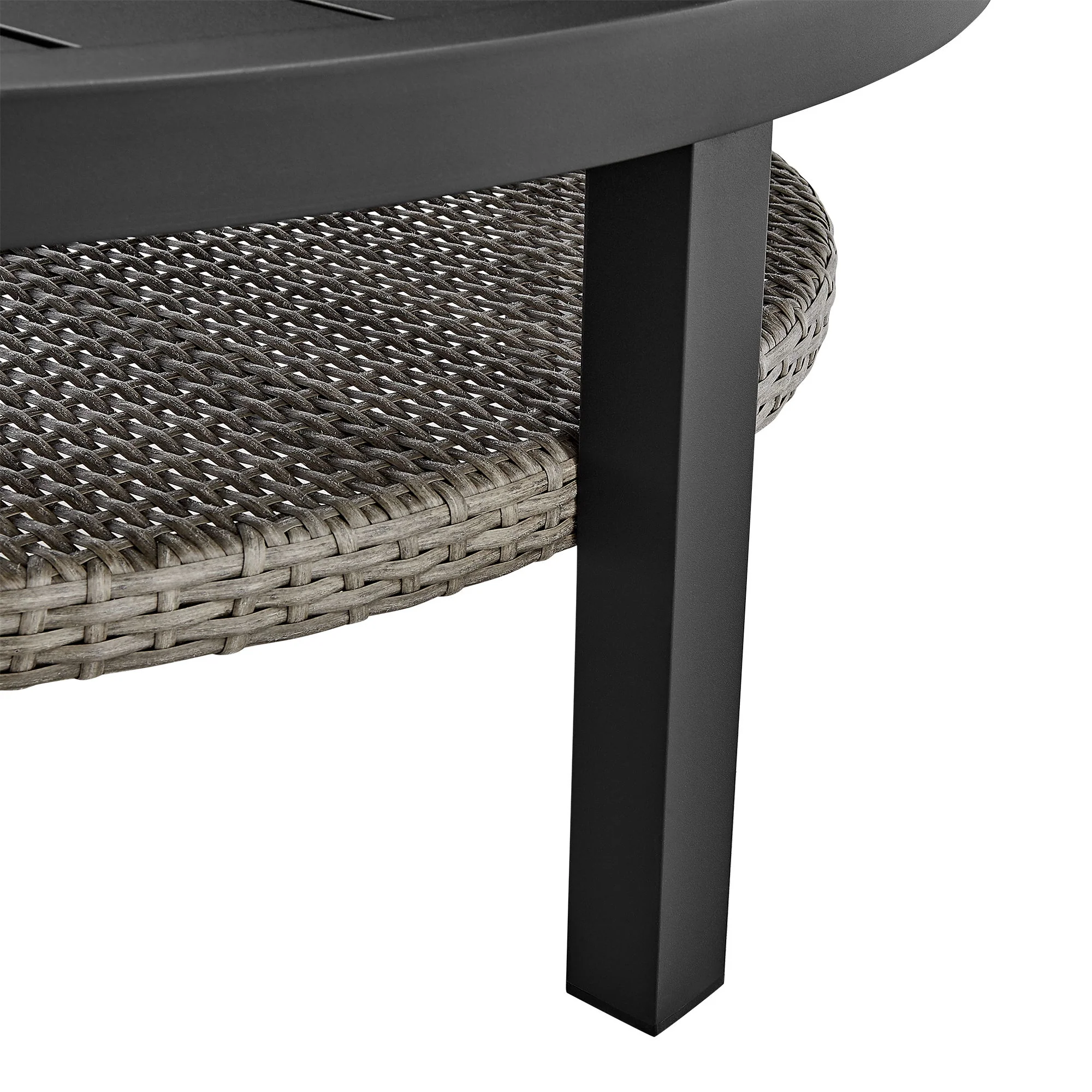 Palma - Outdoor Patio Round Coffee Table With Wicker Shelf - Black / Gray - Image 5