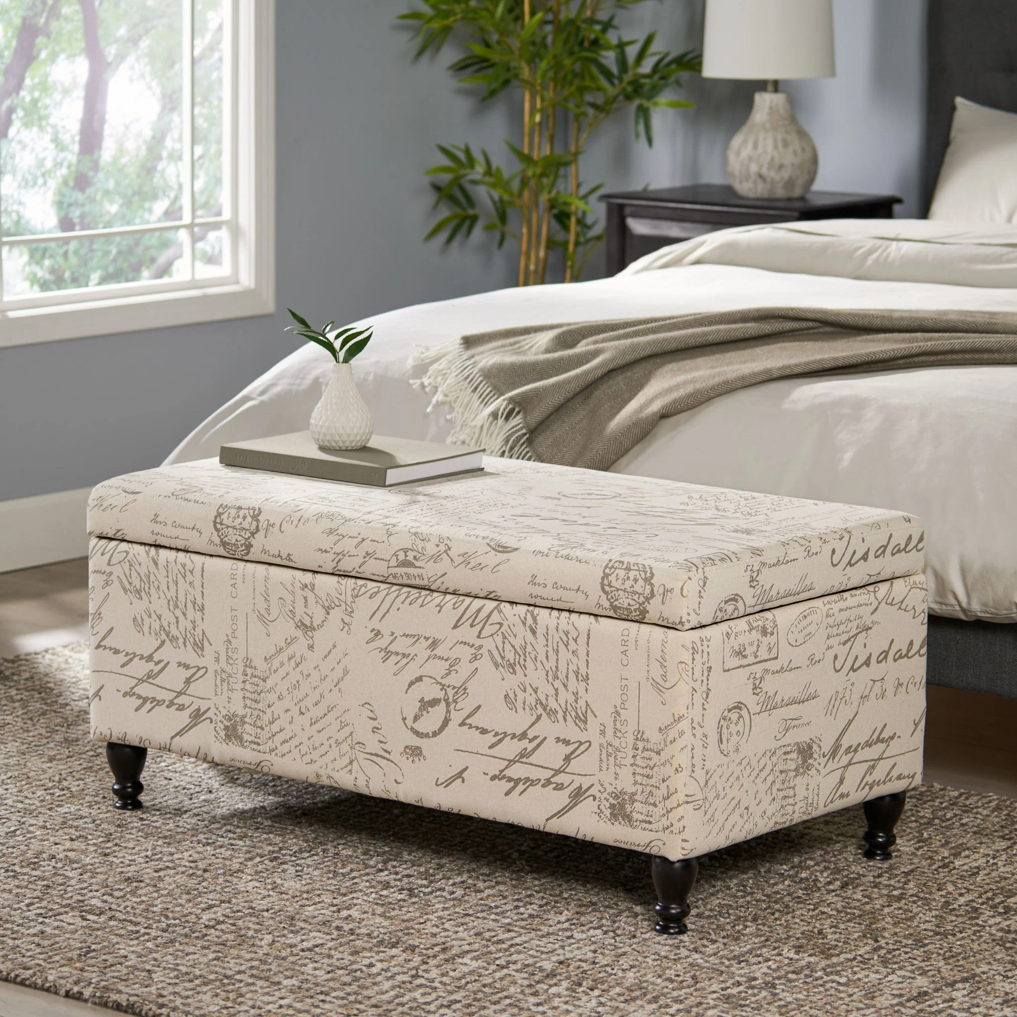 Parisian Upholstered Fabric Storage Ottoman - Beige / Reclaimed Natural - Image 4