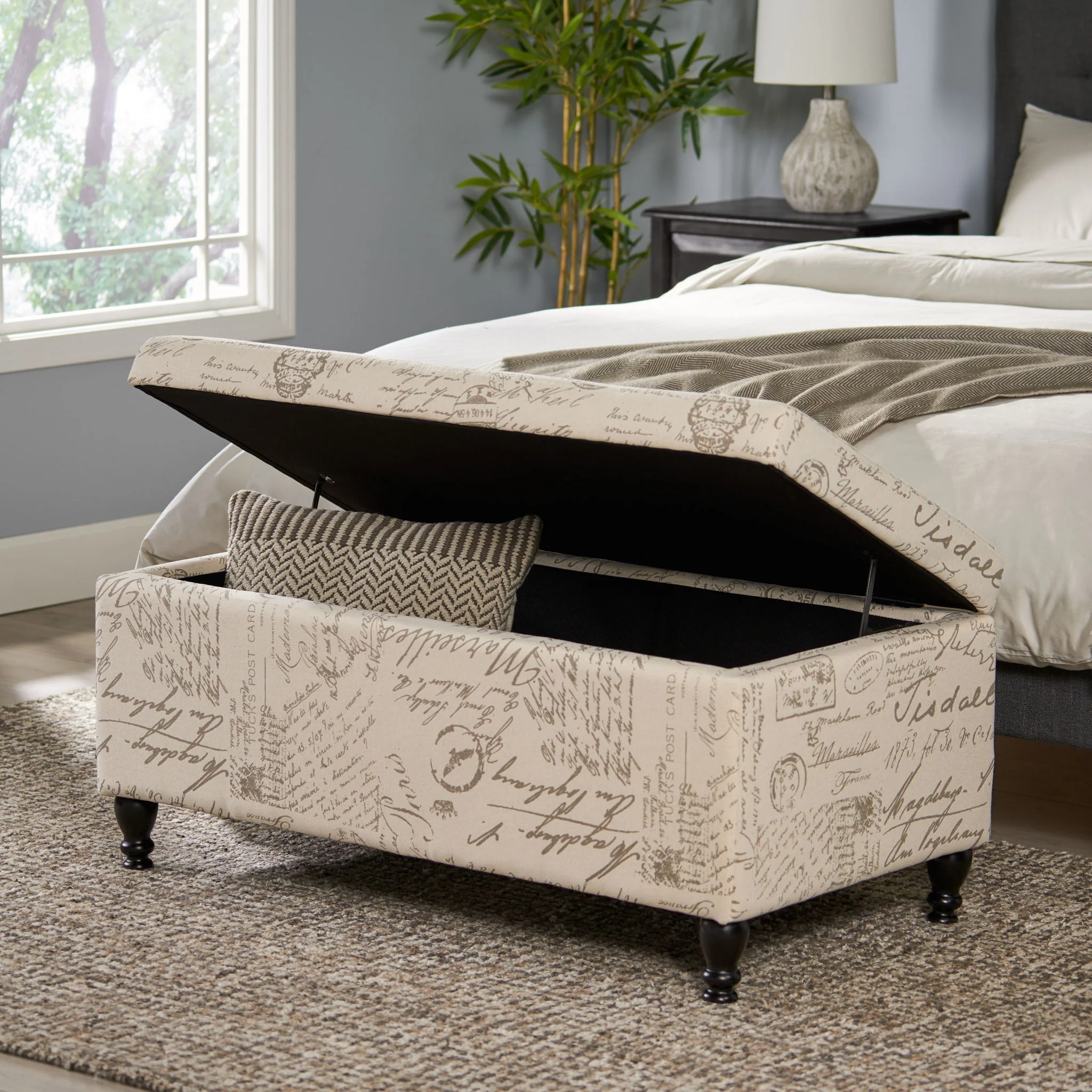 Parisian Upholstered Fabric Storage Ottoman - Beige / Reclaimed Natural - Image 8