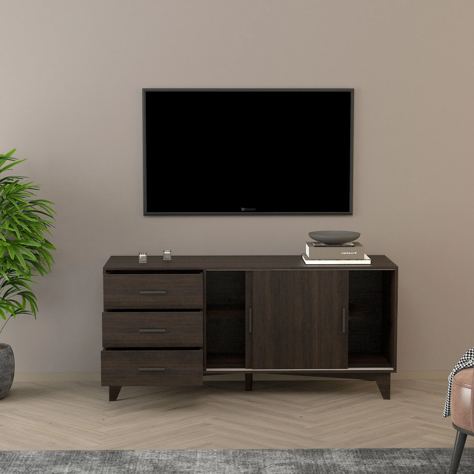 Parker - TV Stand With Sliding Doors And Drawers - Dark Brown - Image 3