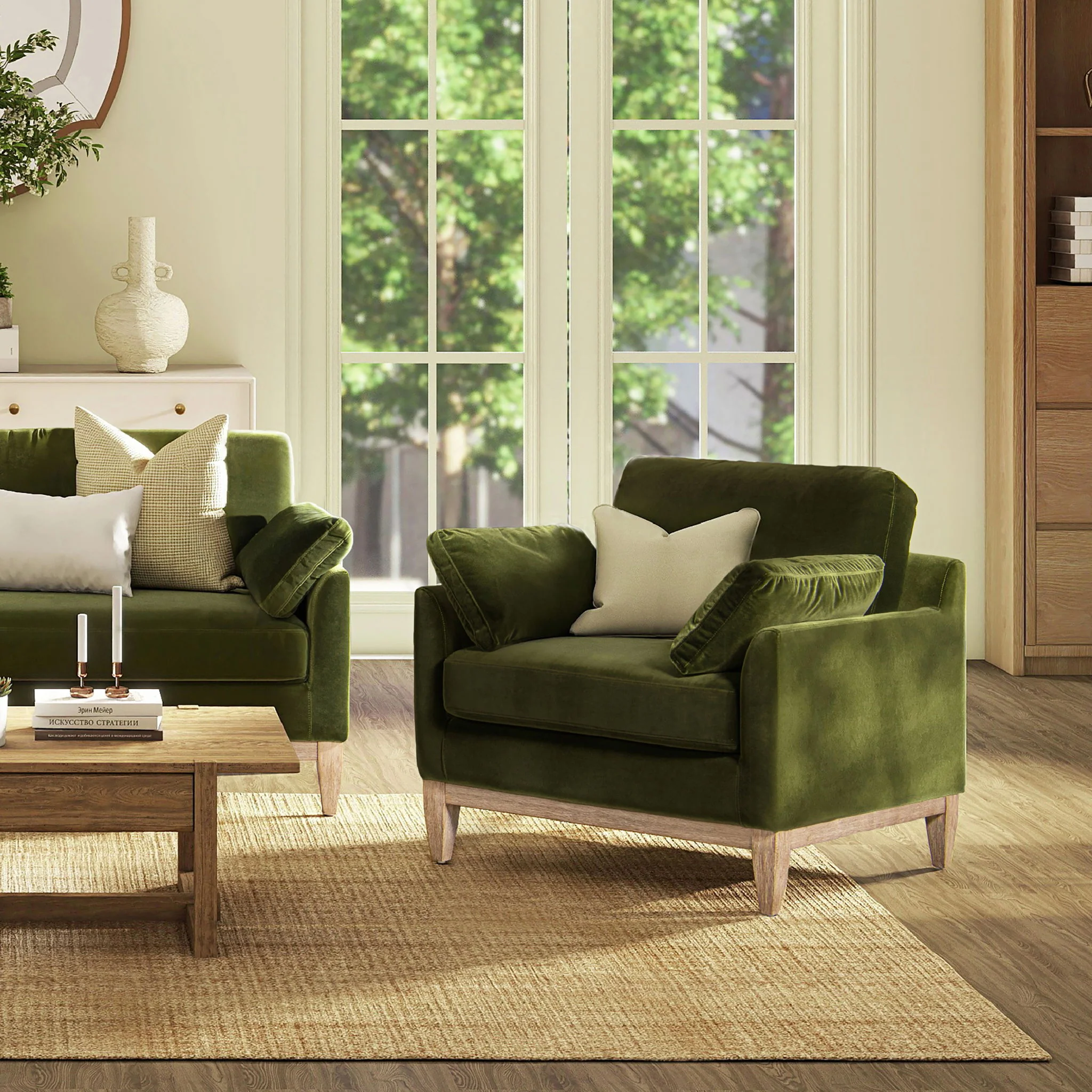 Pasadena - Wide Modern Farmhouse Accent Arm Chair - Olive Green - Image 8