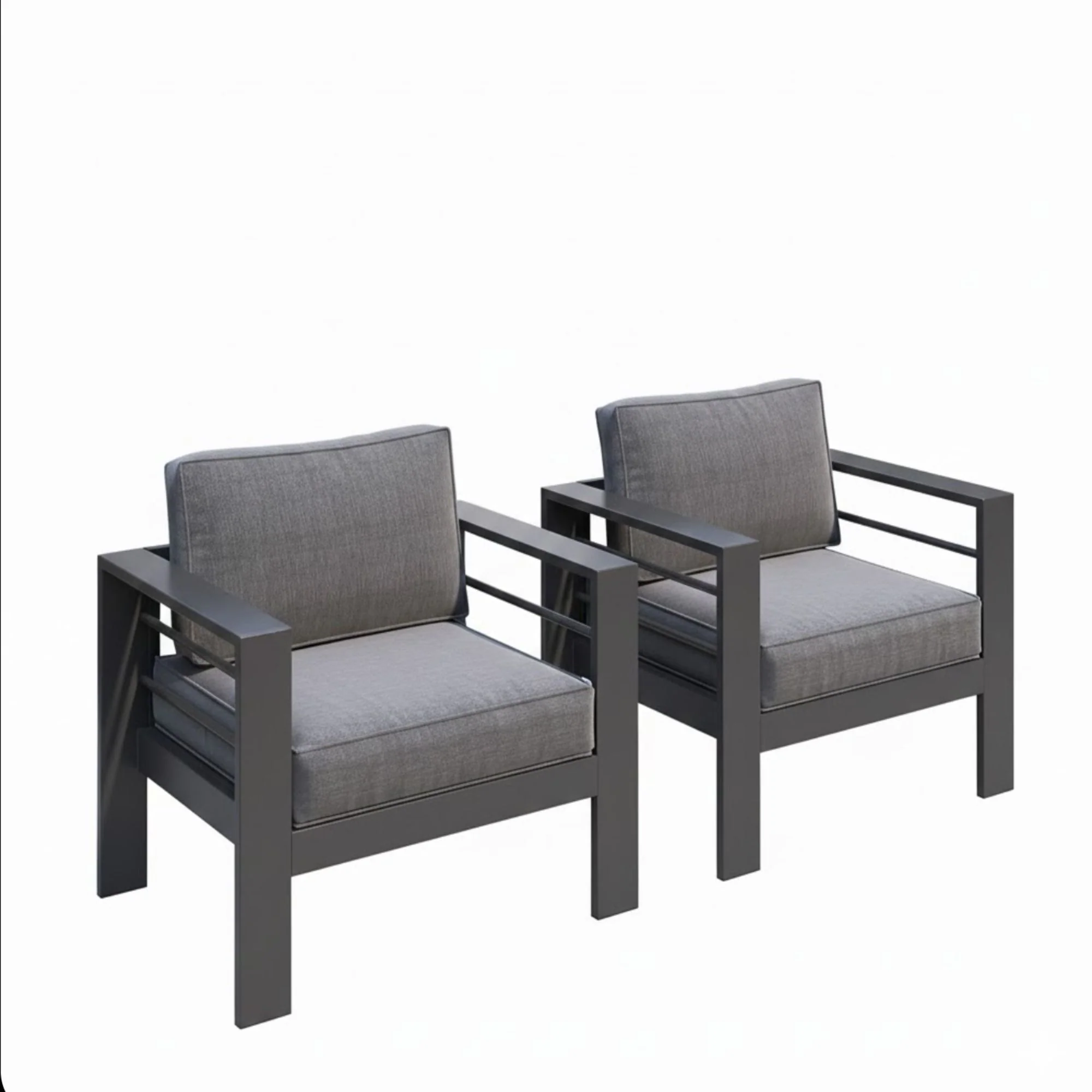 Patio Armchairs With Thick Cushions, All Weather (Set of 2) - Gray / Gray - Image 5