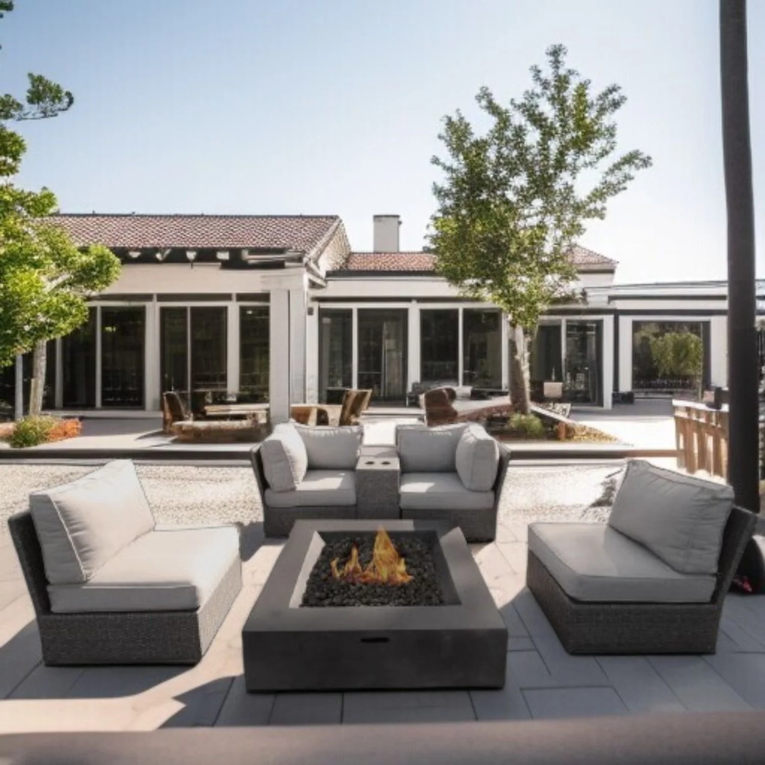 Patio Conversation Set & Cushions, Seats 4 - Gray Mix - Image 2