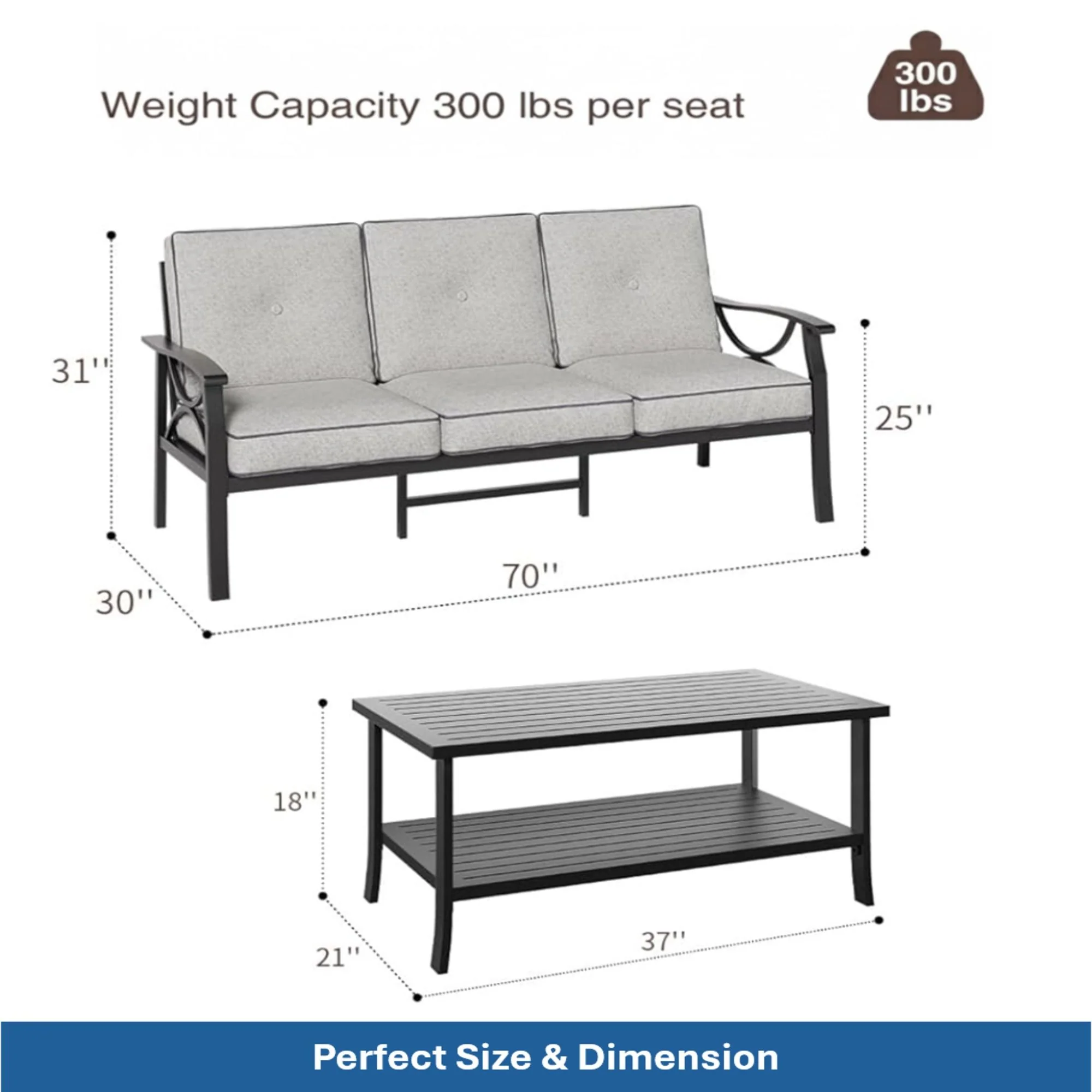 Patio Furniture Set & Coffee Table And Cushions For Backyard - Image 3