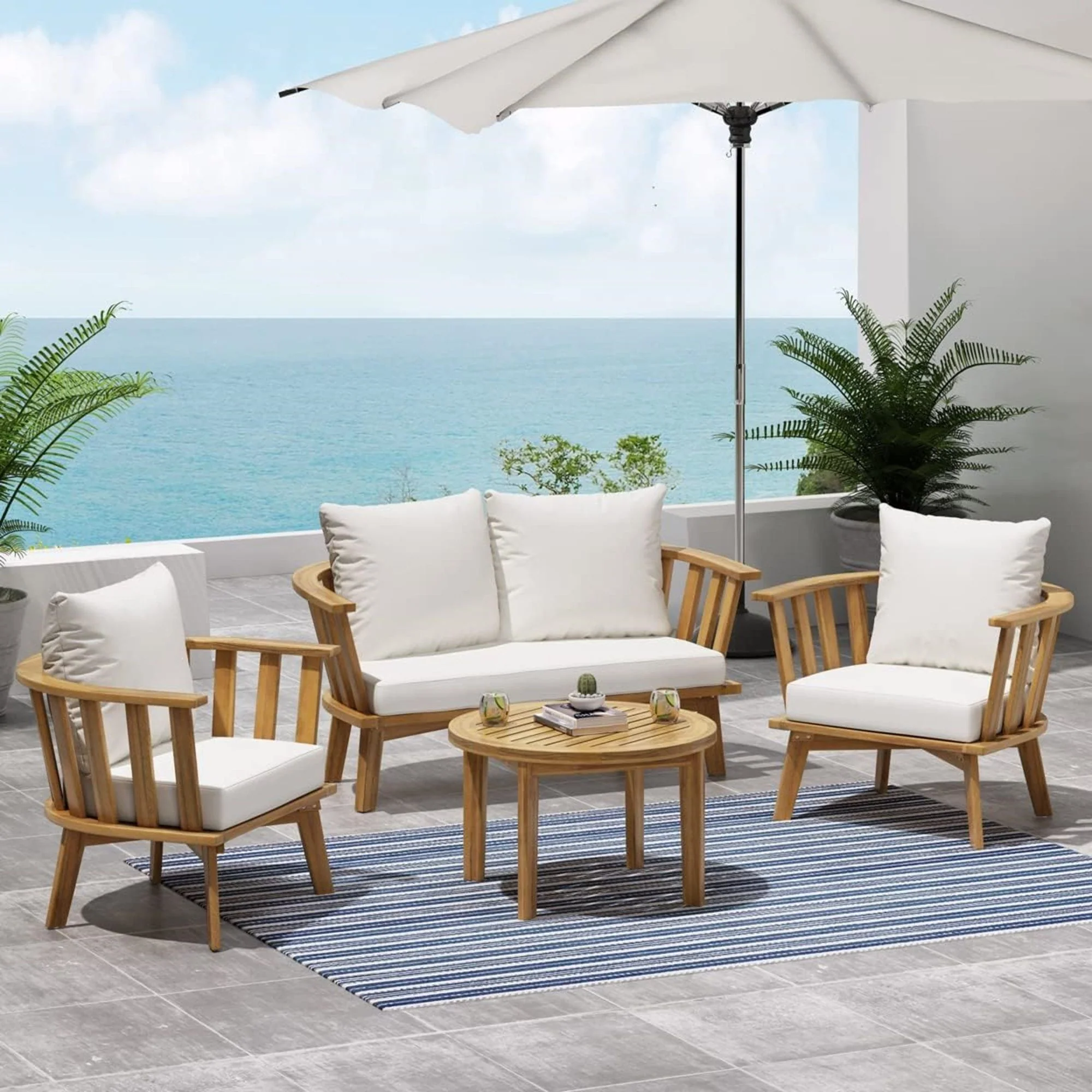 Patio Furniture Set, Outdoor Acacia Wood Patio Club Chair With Table - Image 11