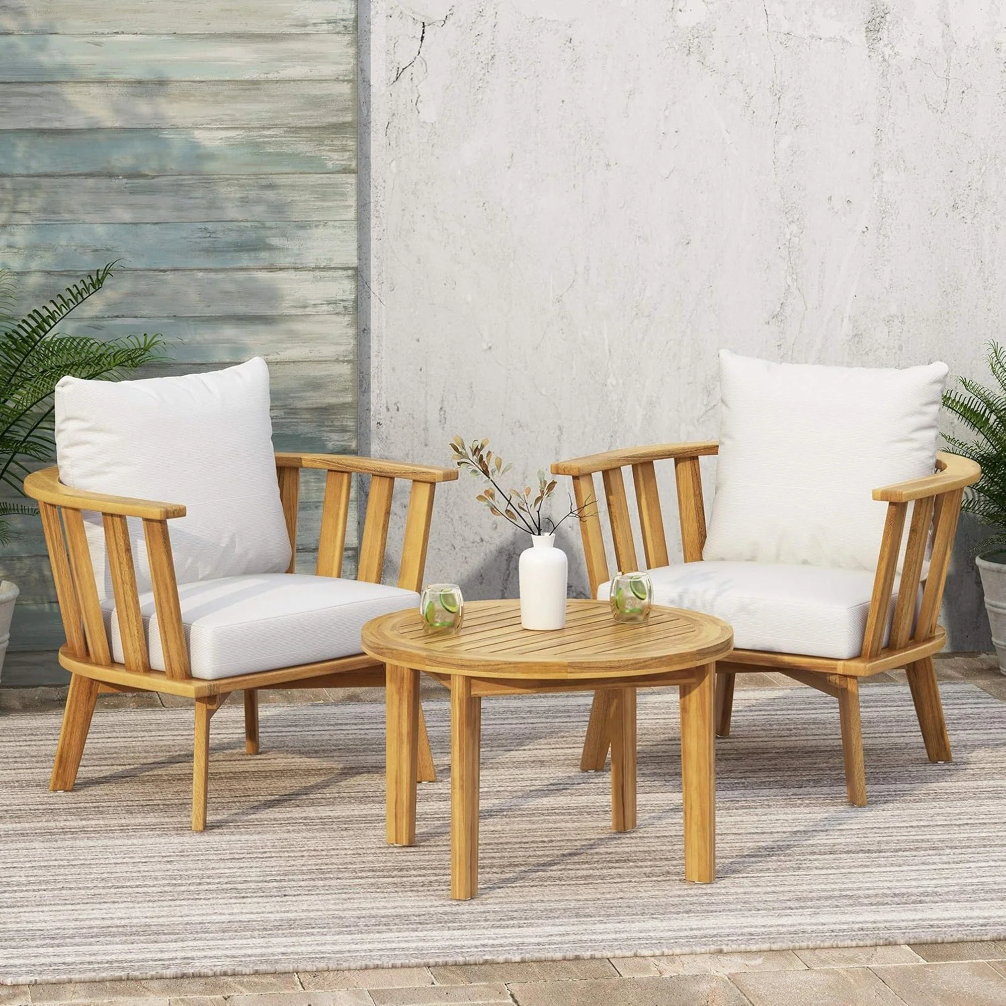 Patio Furniture Set, Outdoor Acacia Wood Patio Club Chair With Table - Image 12