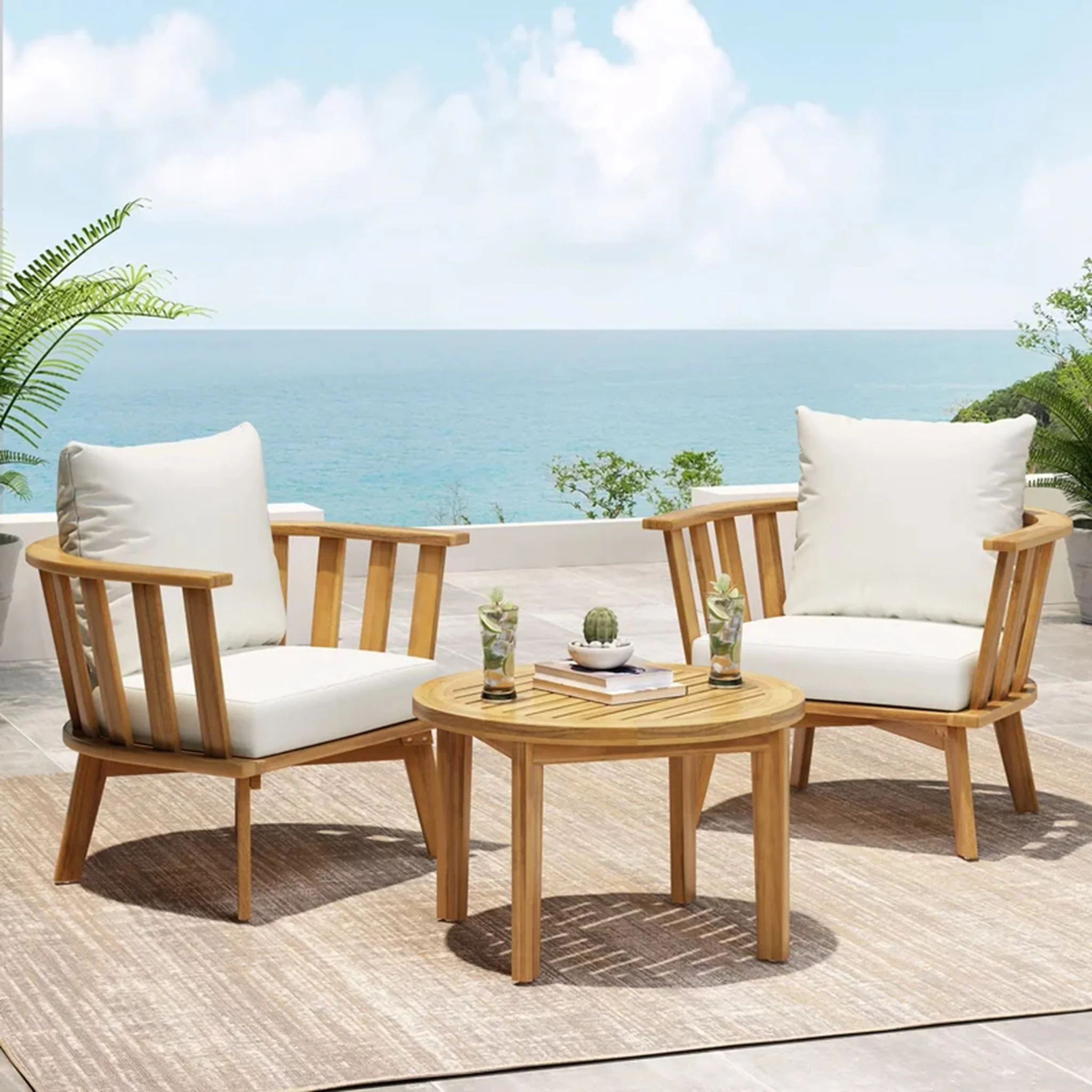 Patio Furniture Set, Outdoor Acacia Wood Patio Club Chair With Table - Image 6