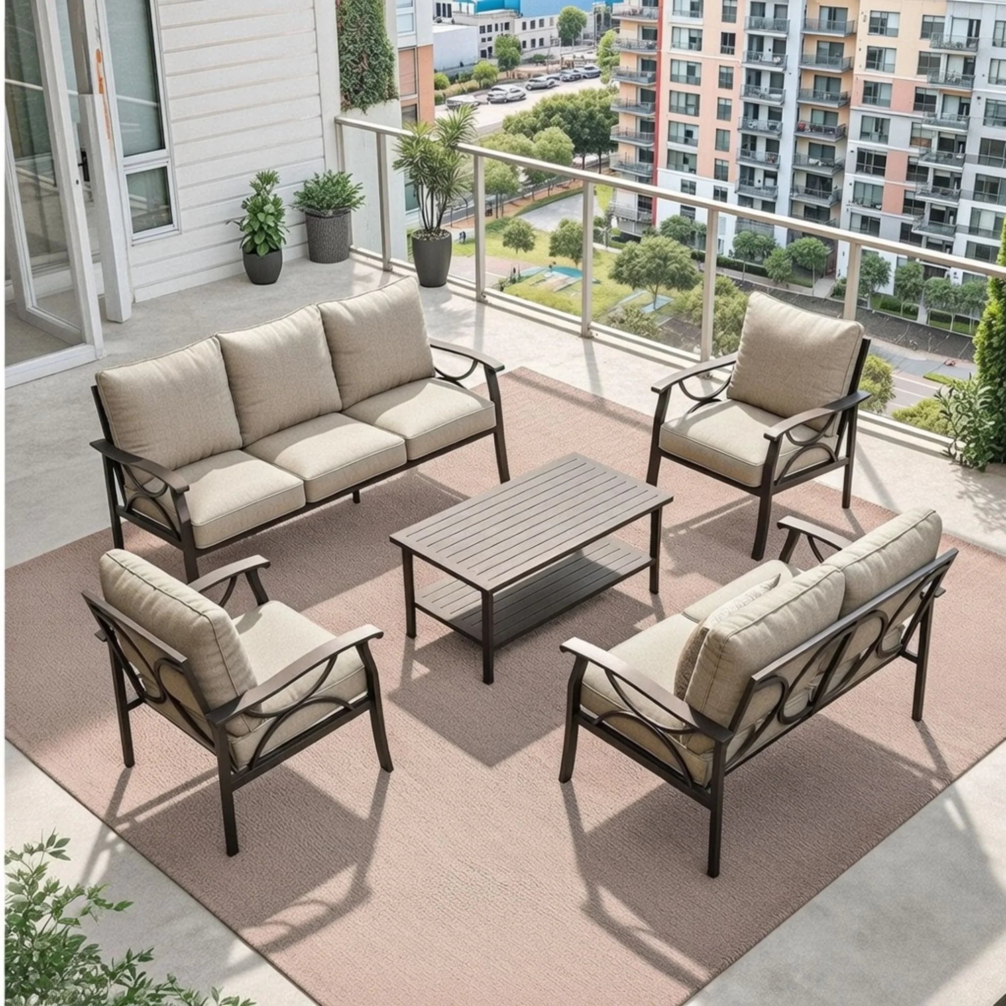 Patio Furniture Set With Coffee Table And Cushions For Backyard - Image 145