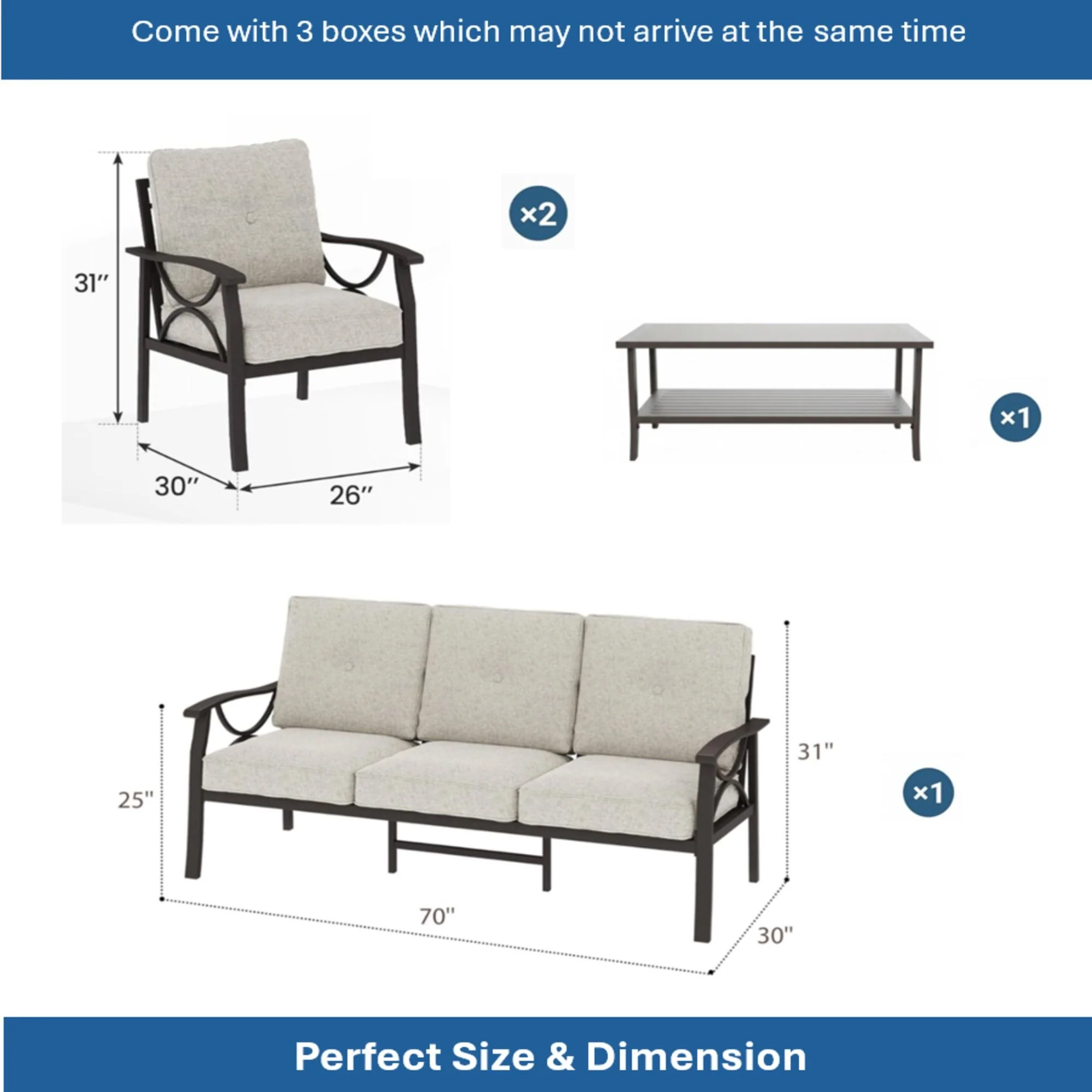 Patio Furniture Set With Coffee Table And Cushions For Backyard - Image 23