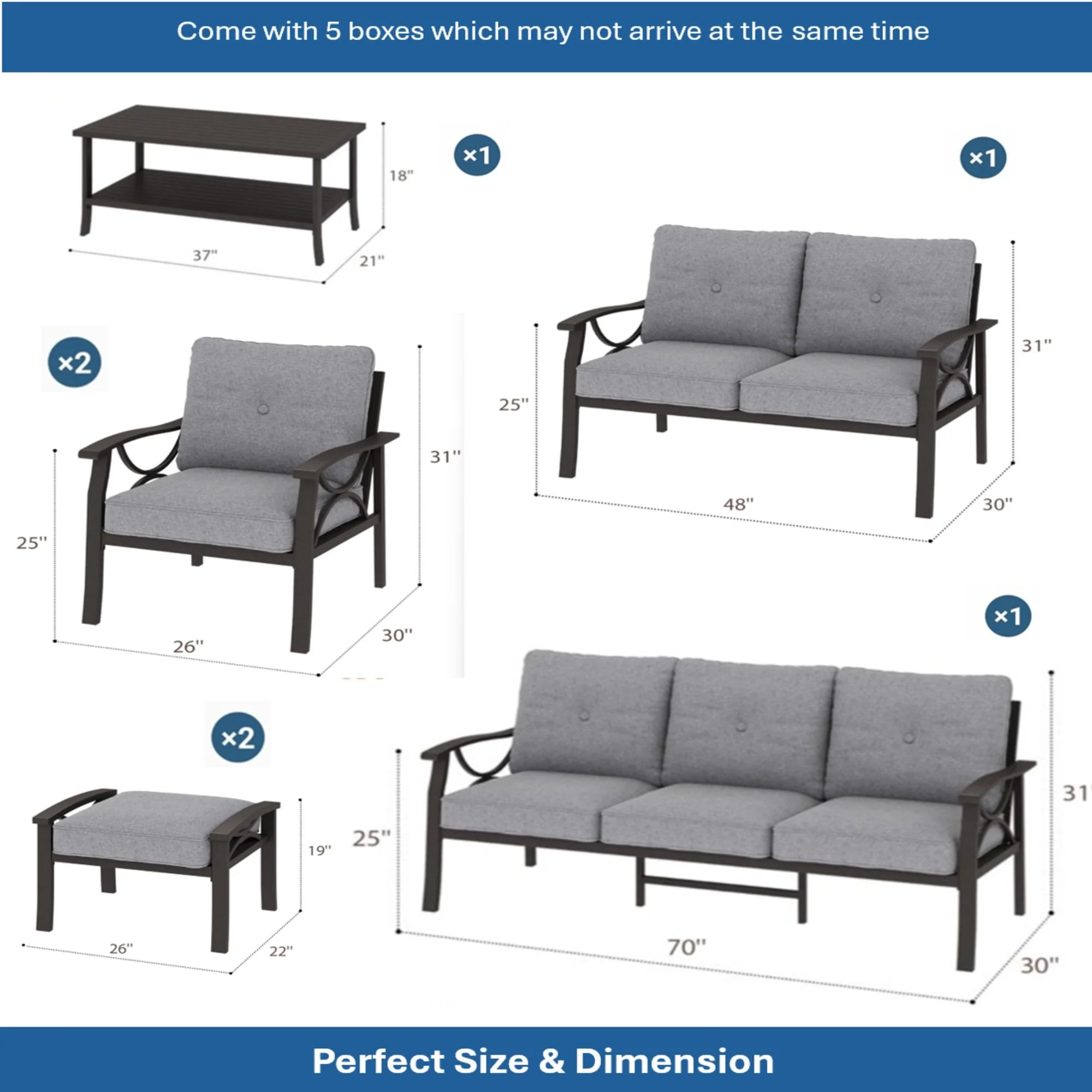 Patio Furniture Set With Coffee Table And Cushions For Backyard - Image 39