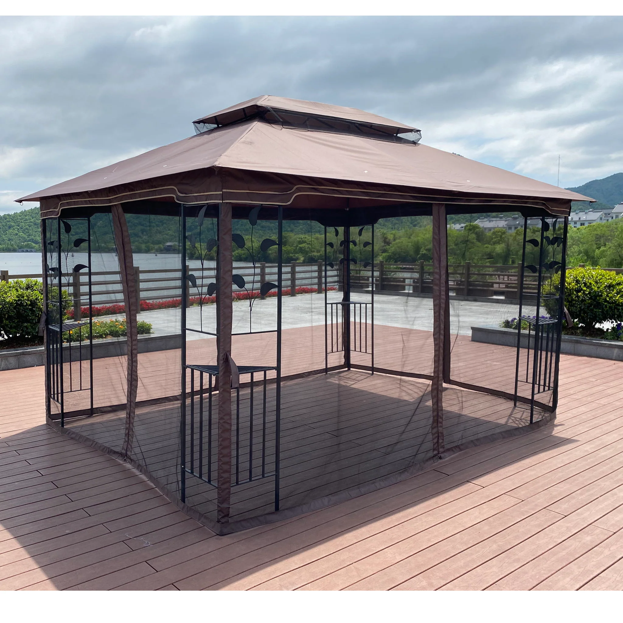 Patio Gazebo Tent With Ventilated Double Roof And Mosquito Net For Backyard Or Garden - Image 16