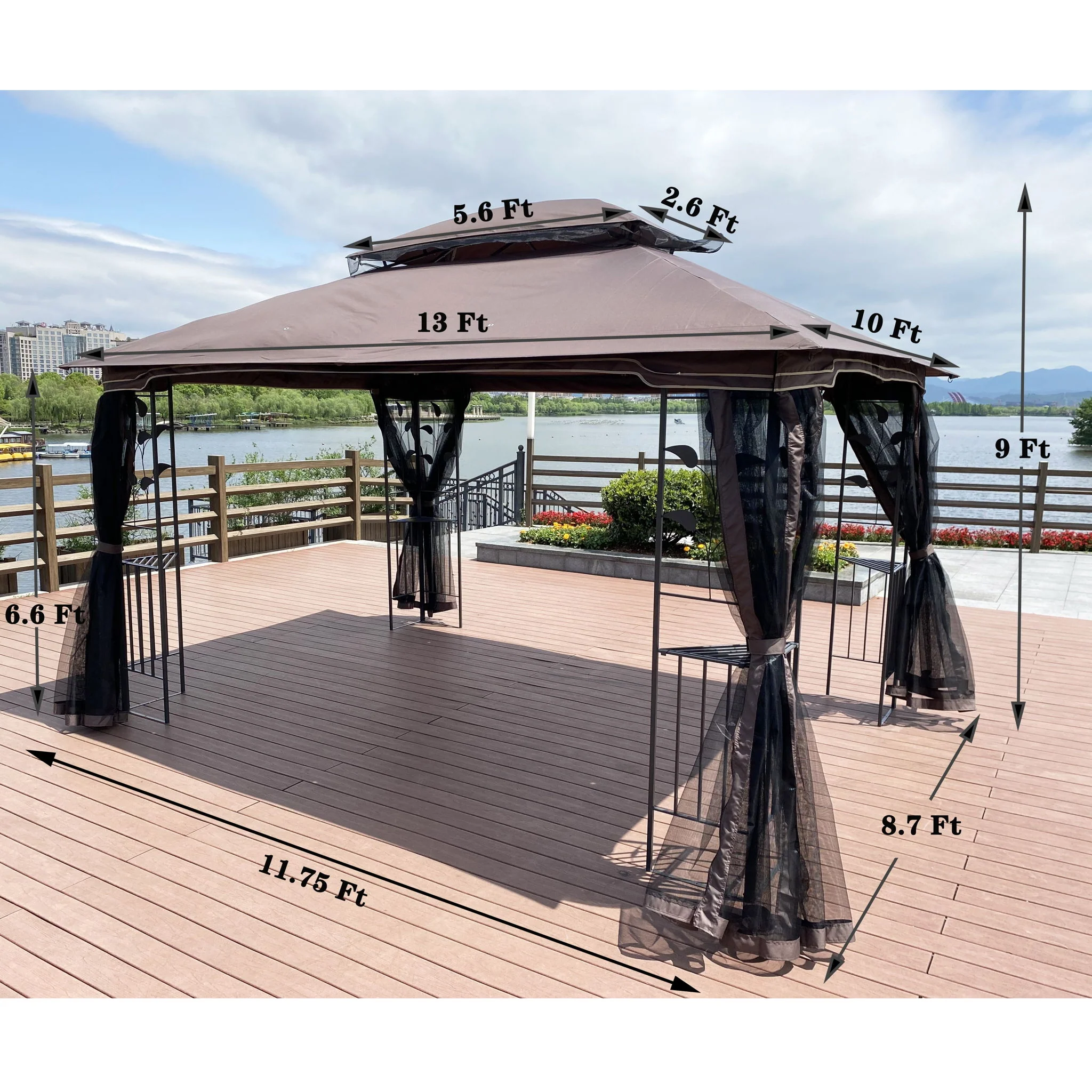 Patio Gazebo Tent With Ventilated Double Roof And Mosquito Net For Backyard Or Garden - Image 8