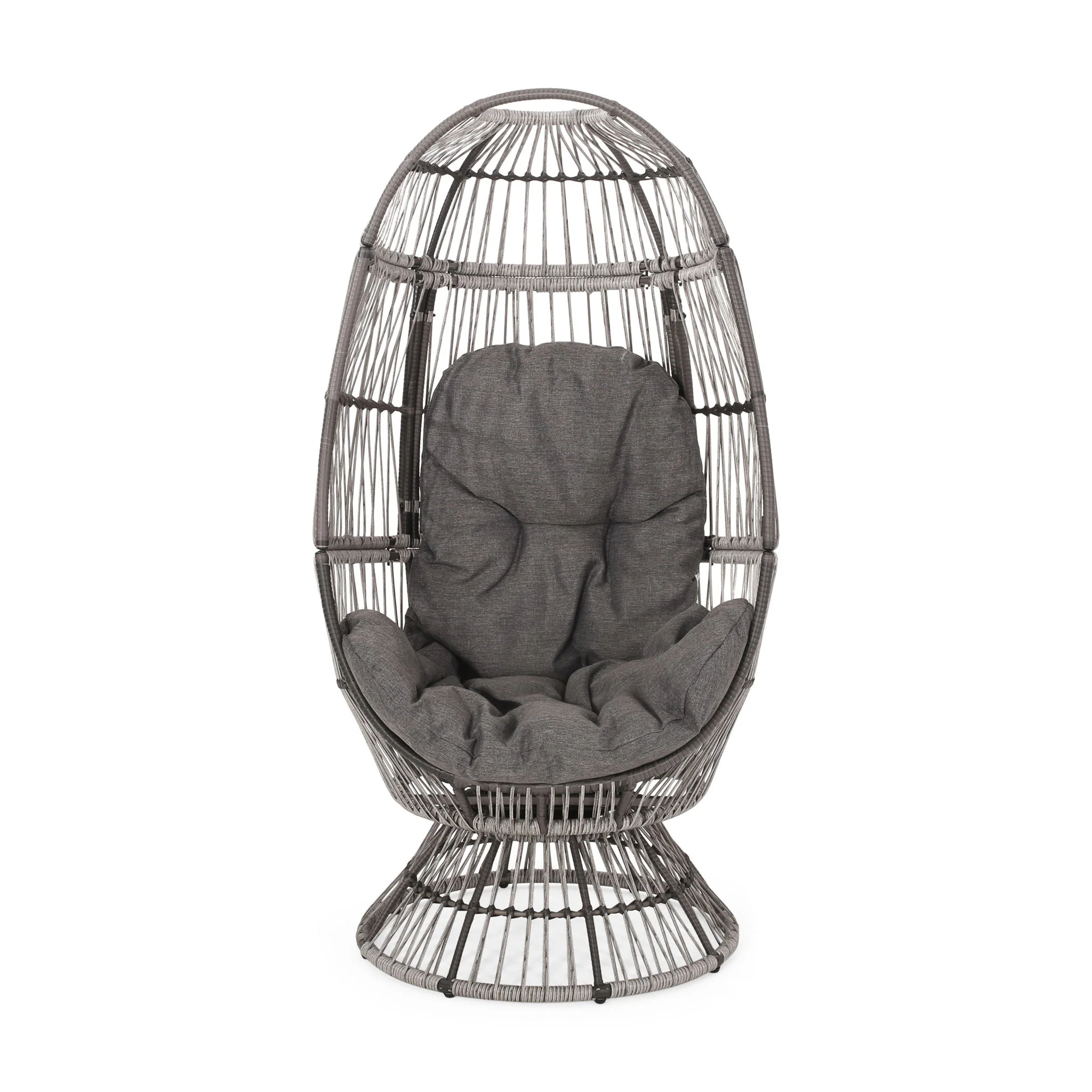 Patio Swivel Basket Egg Chair With Cushion - Image 2