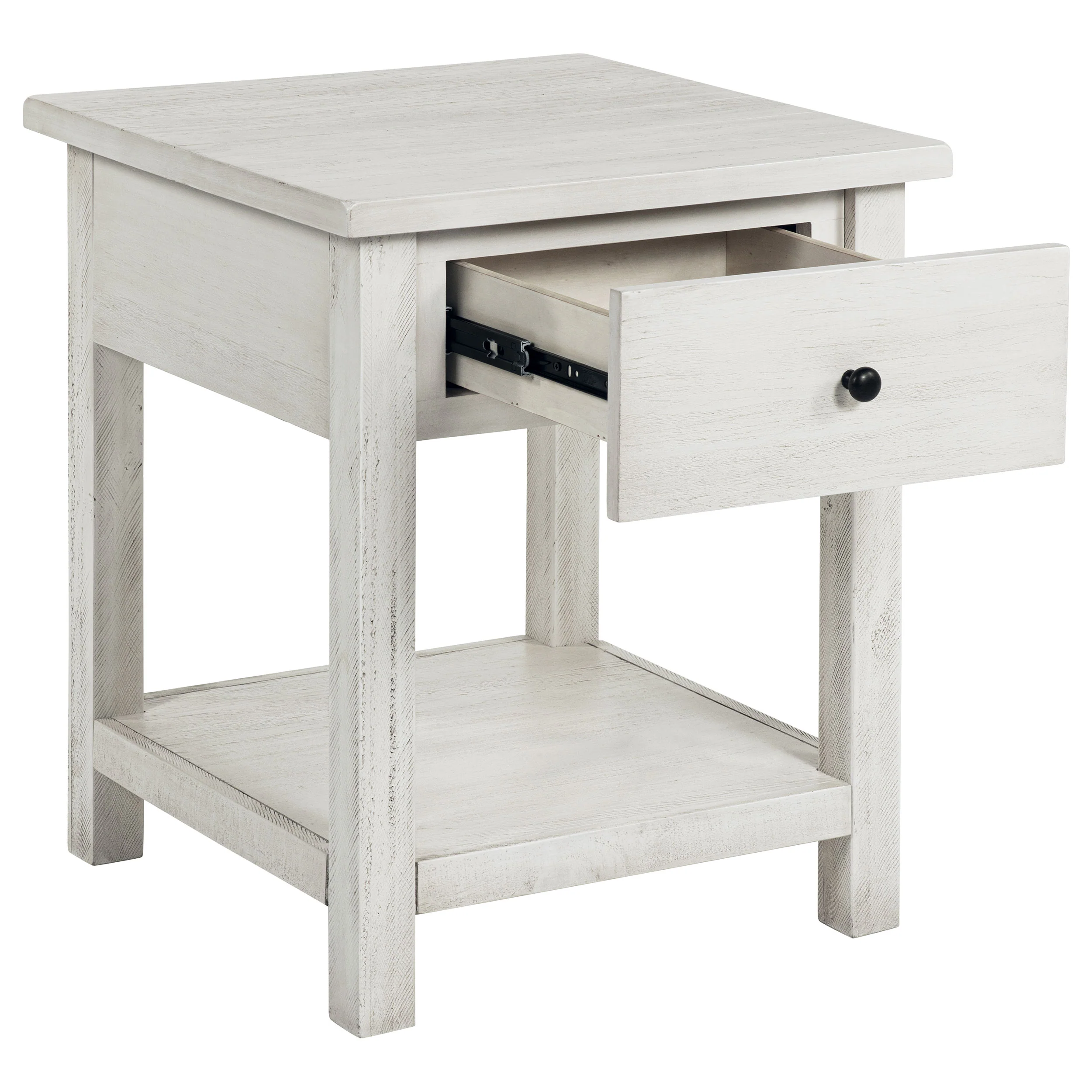Payne 1-Drawer Wood End Table with Shelf - Distressed White - Image 4
