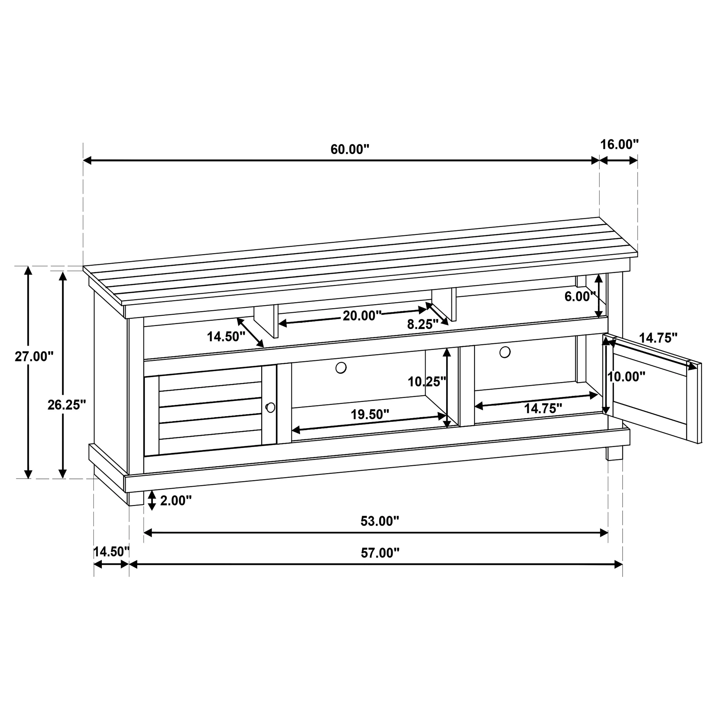 Payne 60-Inch TV Stand Media Console Distressed White - Image 12