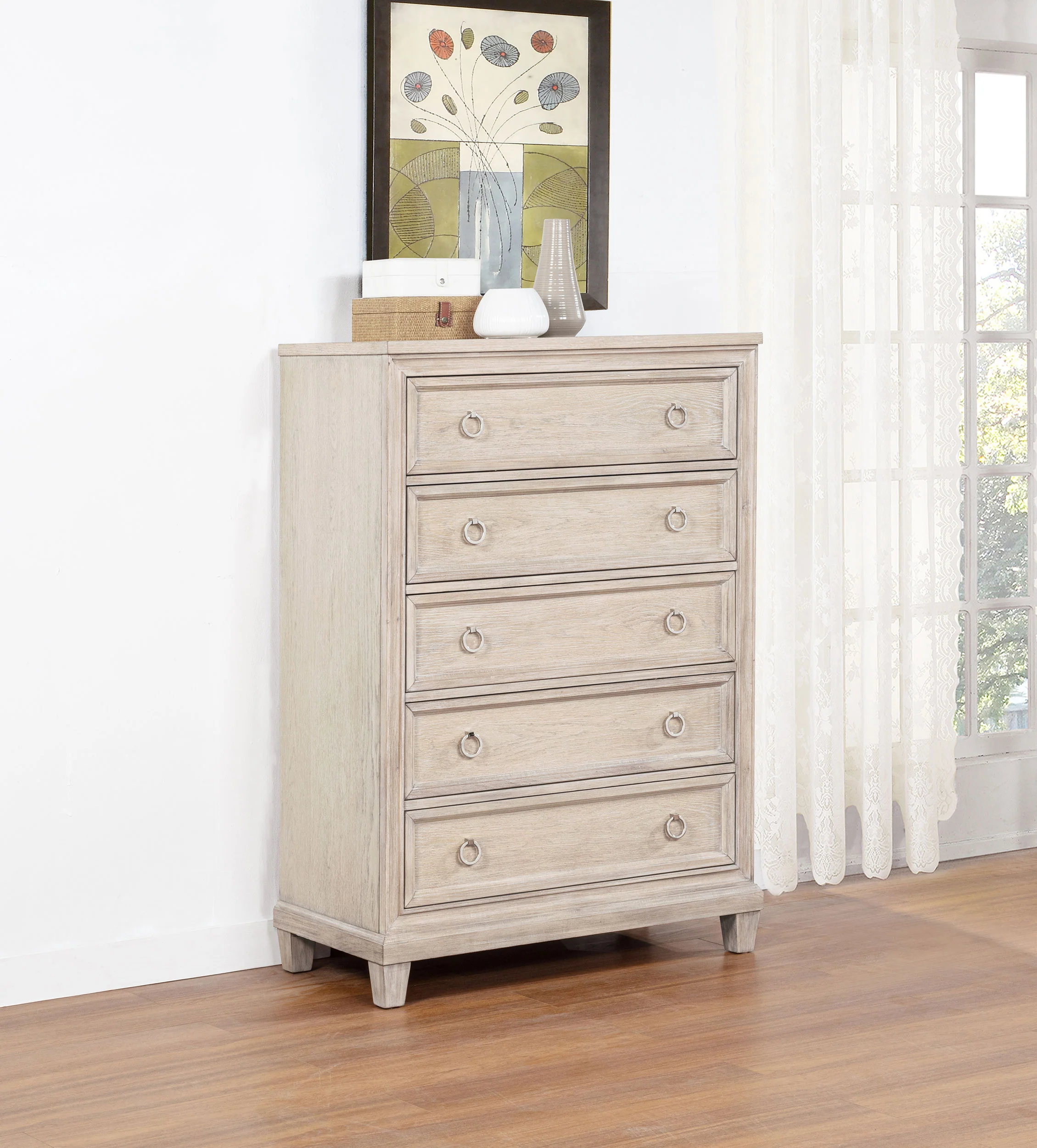 Pembroke 5-Drawer Chest - Washed Oak - Image 4