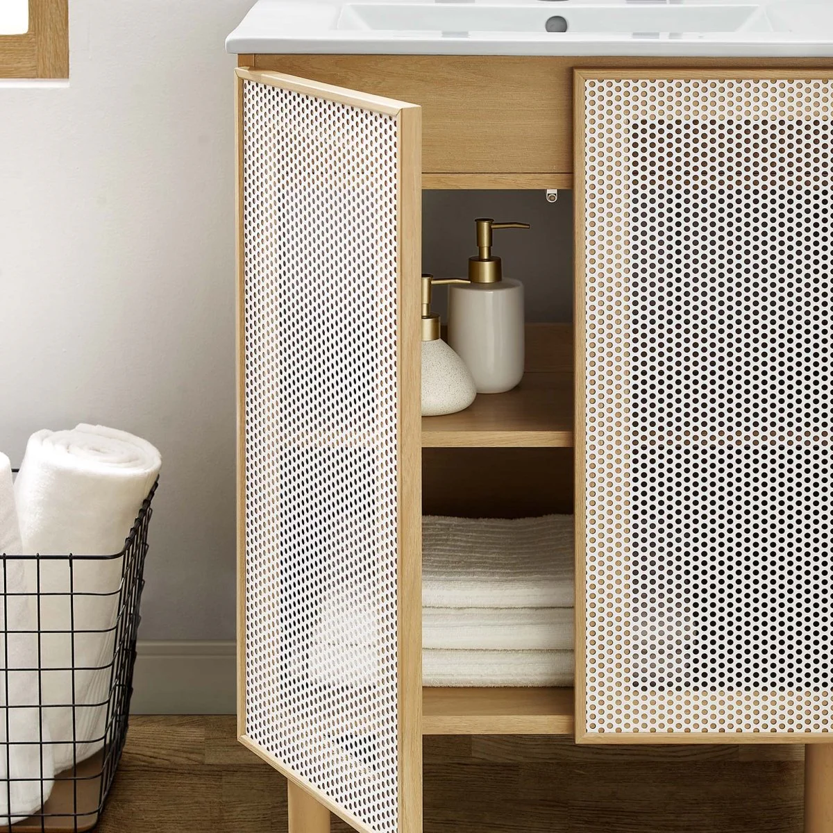 Perforated Metal Bathroom Vanity - Modern Industrial Design for Wall-Mount or Freestanding - Image 15
