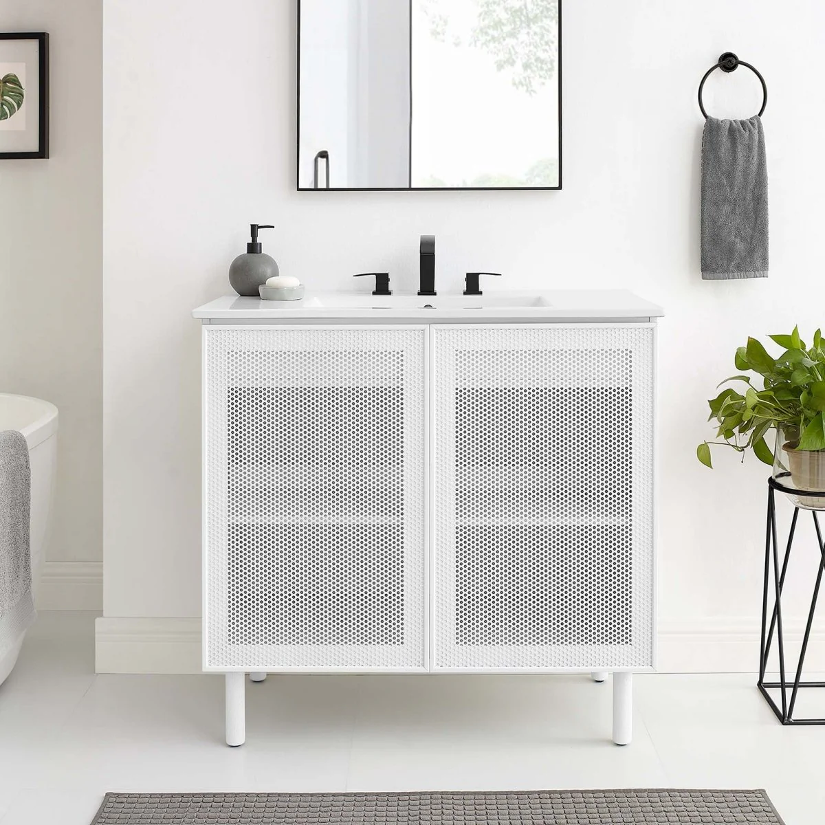 Perforated Metal Bathroom Vanity - Modern Industrial Design for Wall-Mount or Freestanding - Image 55