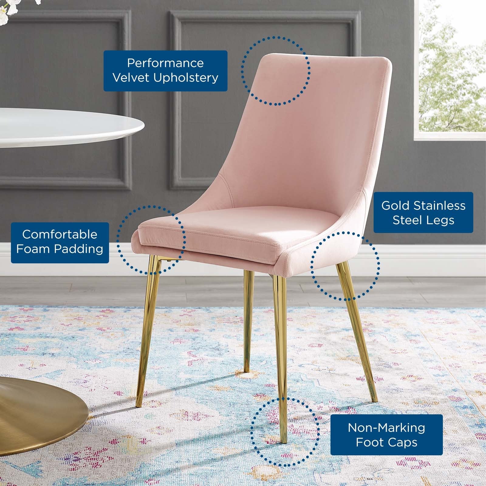 Performance Velvet Accent Dining Chair with Gold Legs - Image 32