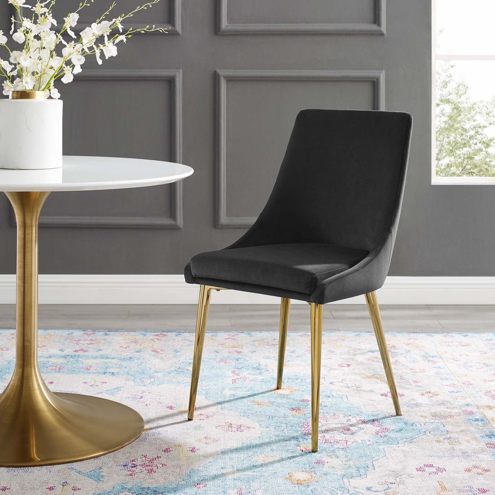 Performance Velvet Accent Dining Chair with Gold Legs - Image 7